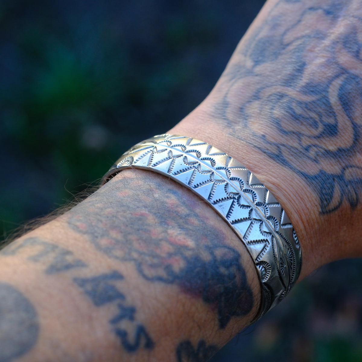 Vintage Sterling Silver Stamped Wide Cuff Bracelet