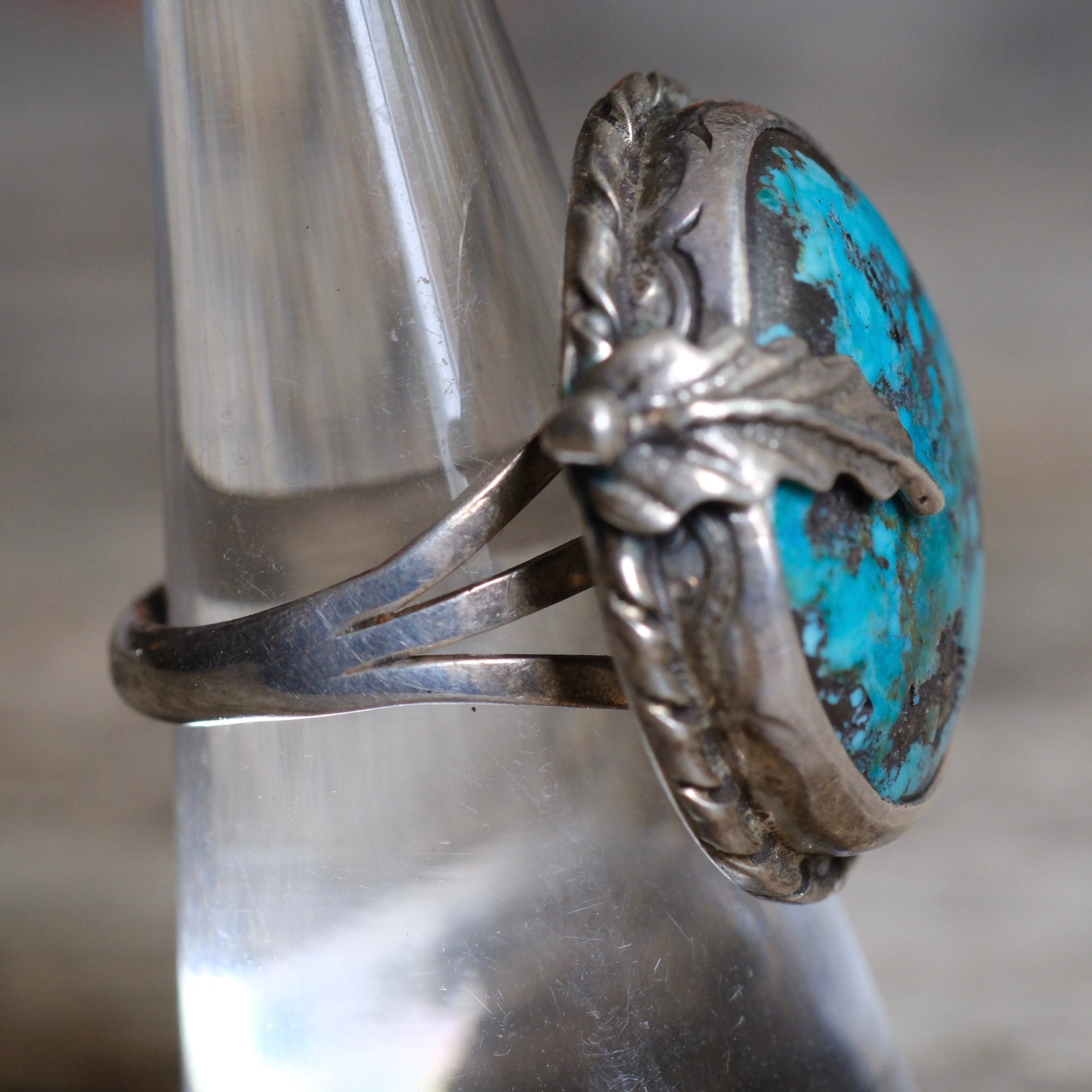 Vintage Sterling Turquoise Feather Ring 7