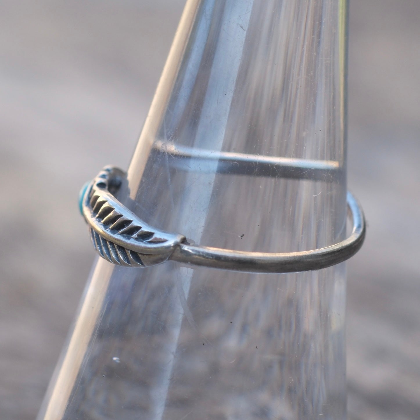Vintage Sterling Turquoise Feather Ring 7.75