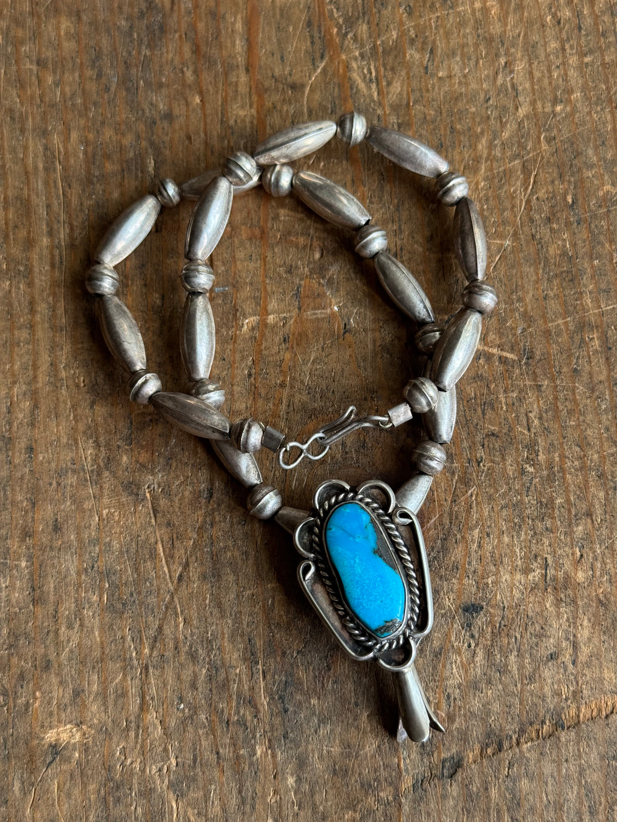 Vintage Sterling Silver Turquoise Squash Bell Necklace