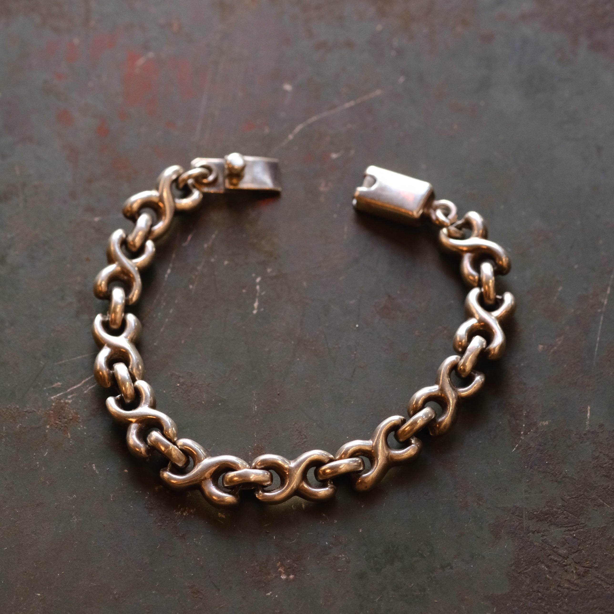 Vintage Sterling Heavy X Chain Bracelet