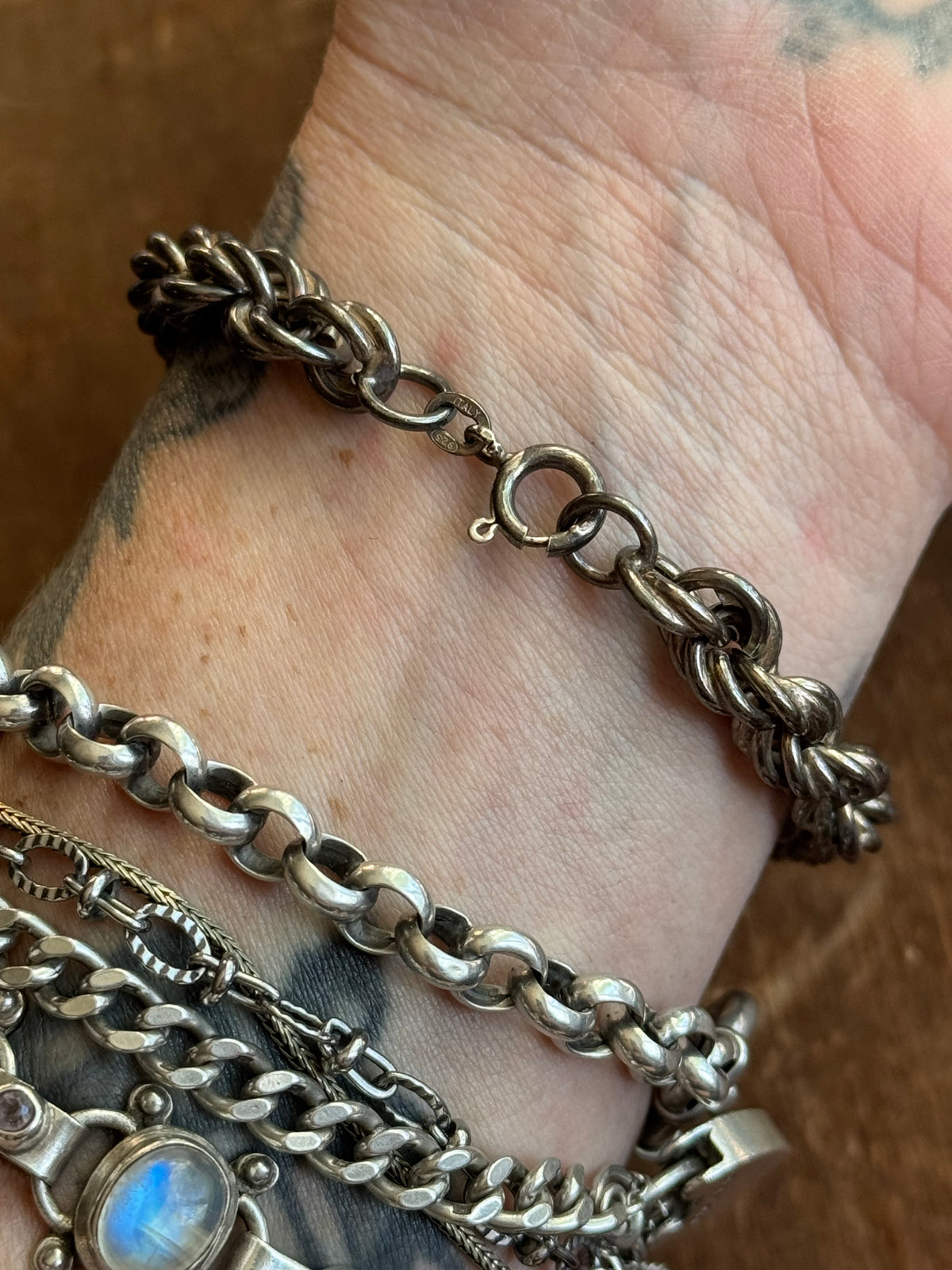 Vintage Sterling Silver 8.25” Hollow Rope Chain Bracelet