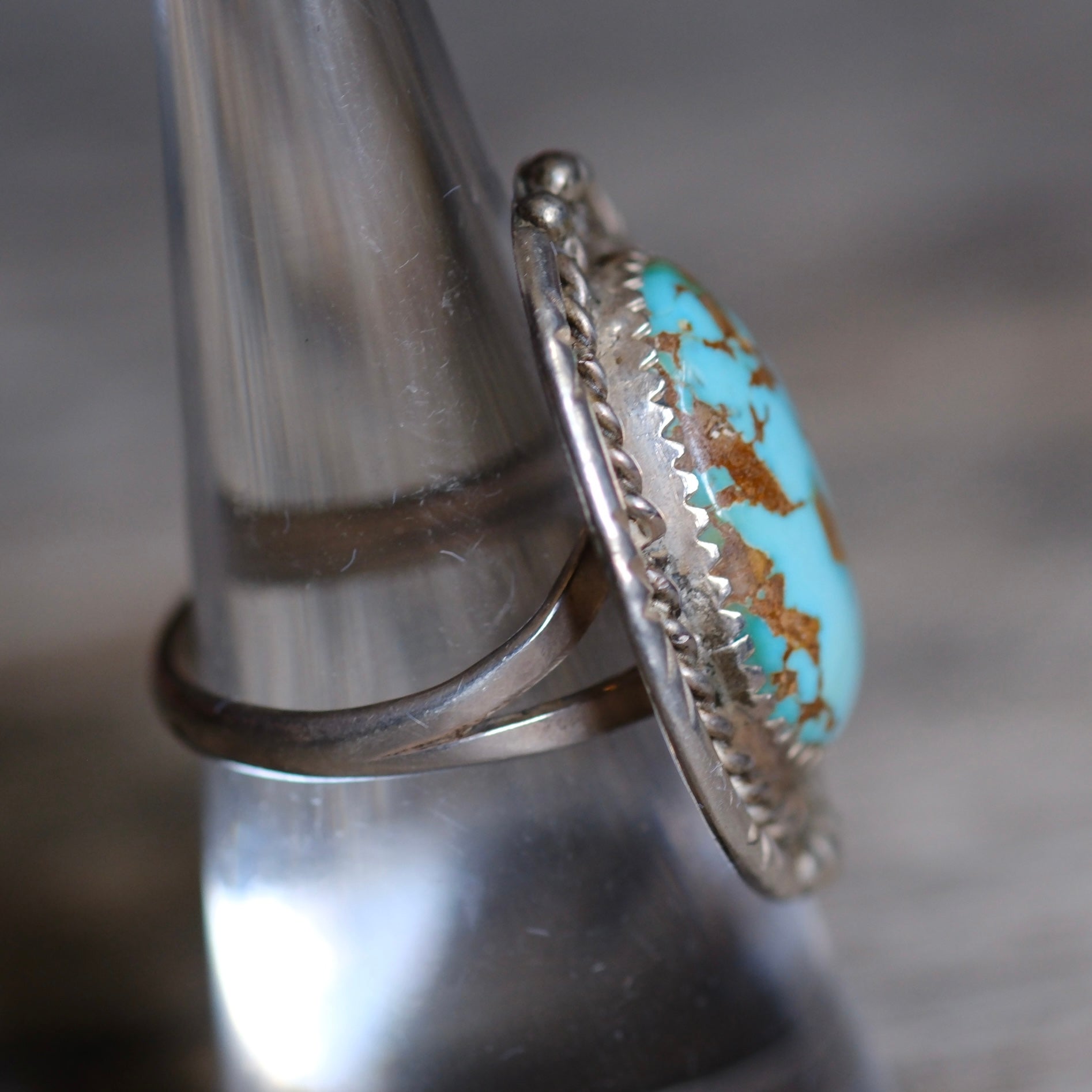 Vintage Sterling Turquoise Roper Ring 7