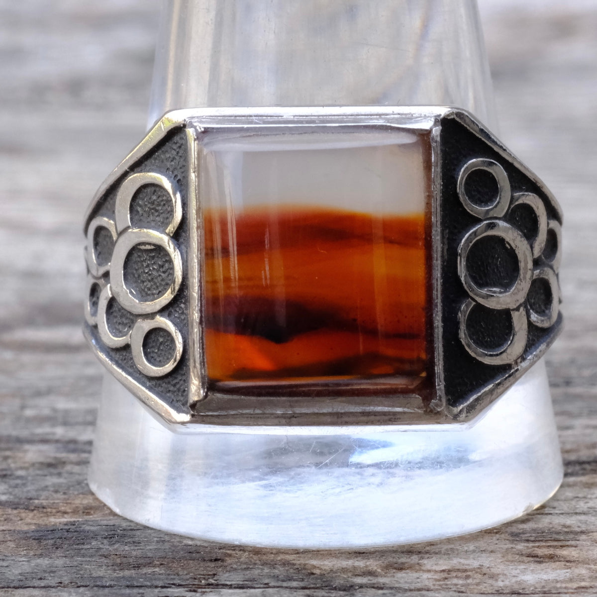 Vintage Sterling Agate Signet Ring 13.75