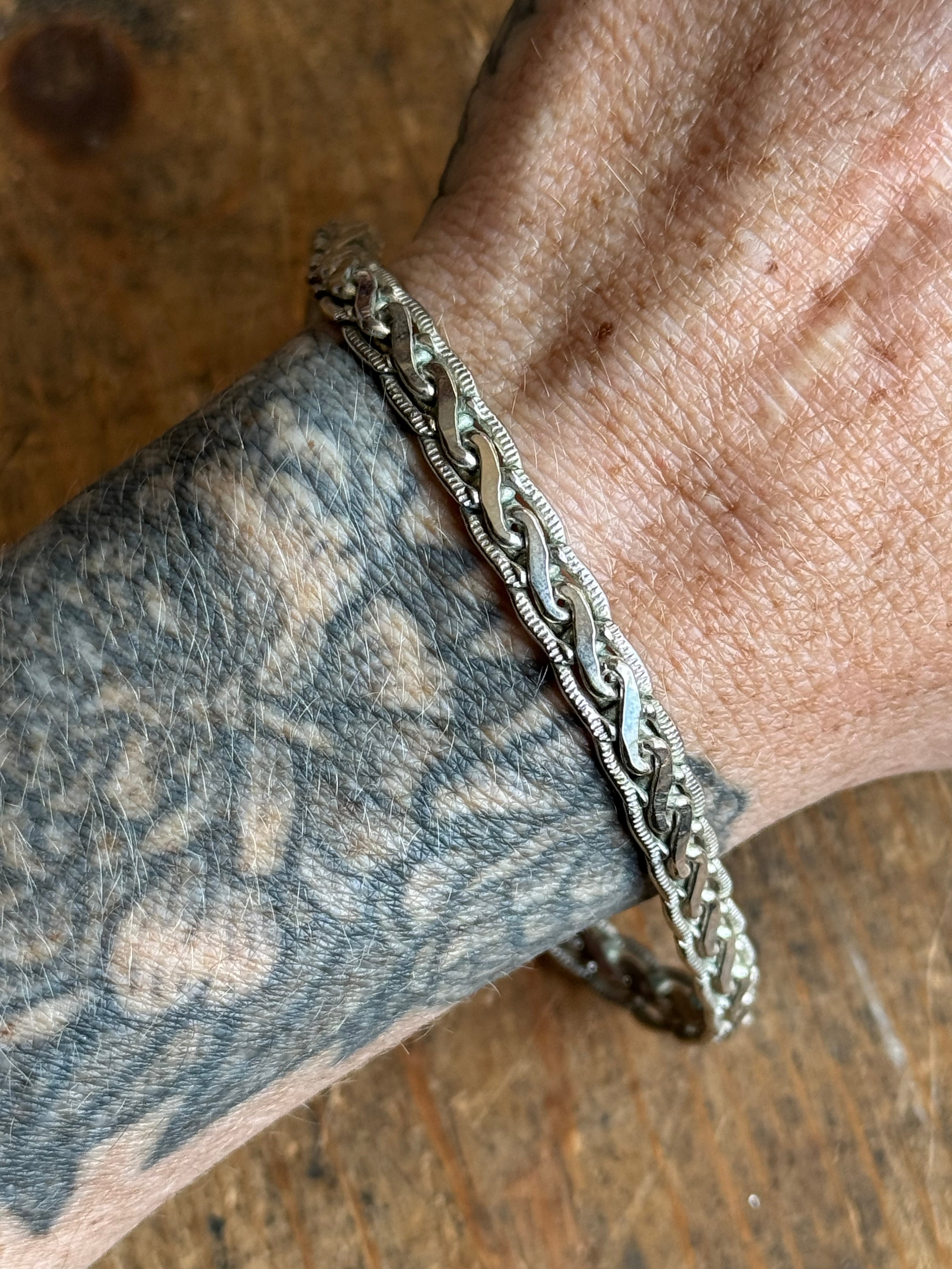 Vintage Sterling Silver 10” Braided Chain Bracelet