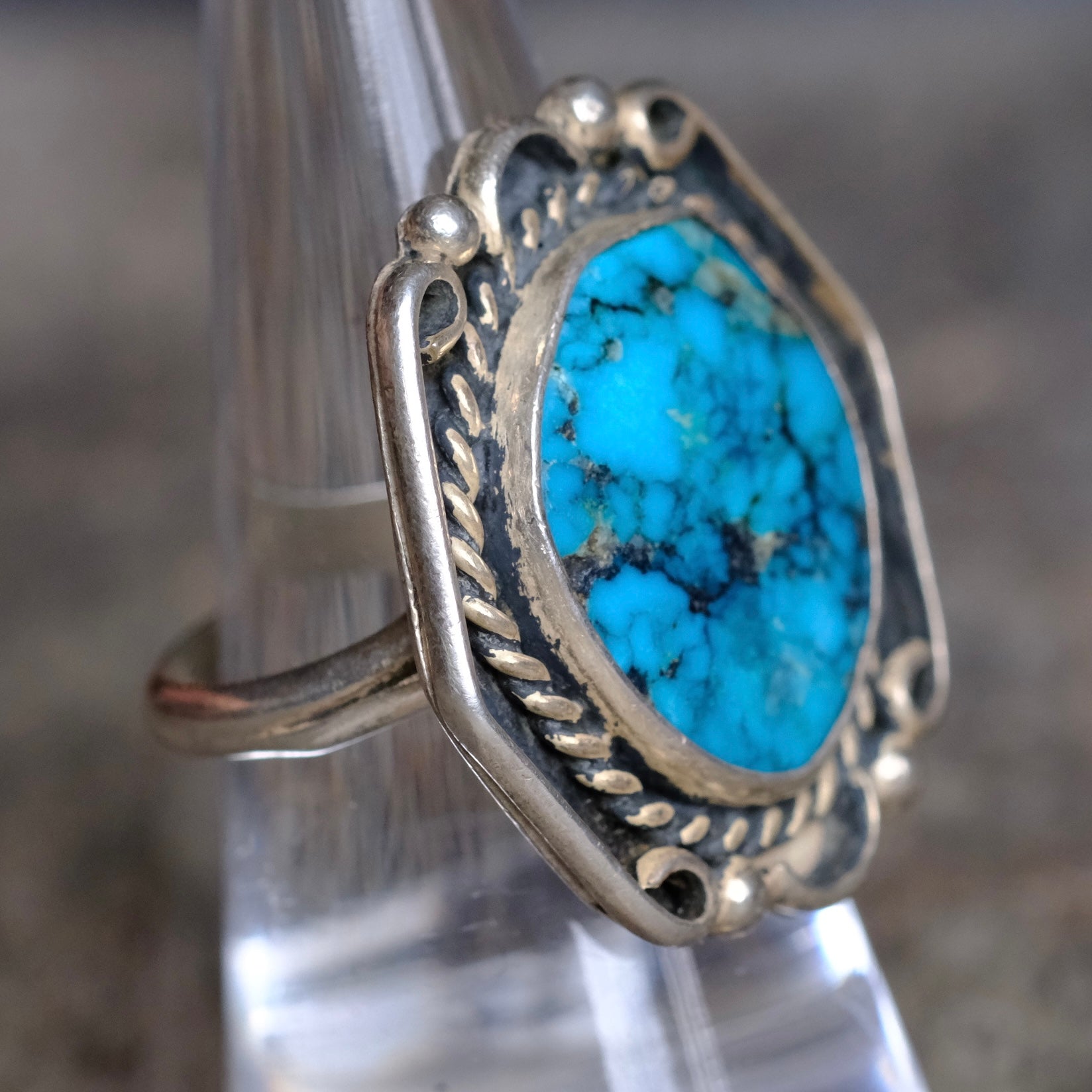 Vintage Sterling Turquoise Roper Ring 8.5
