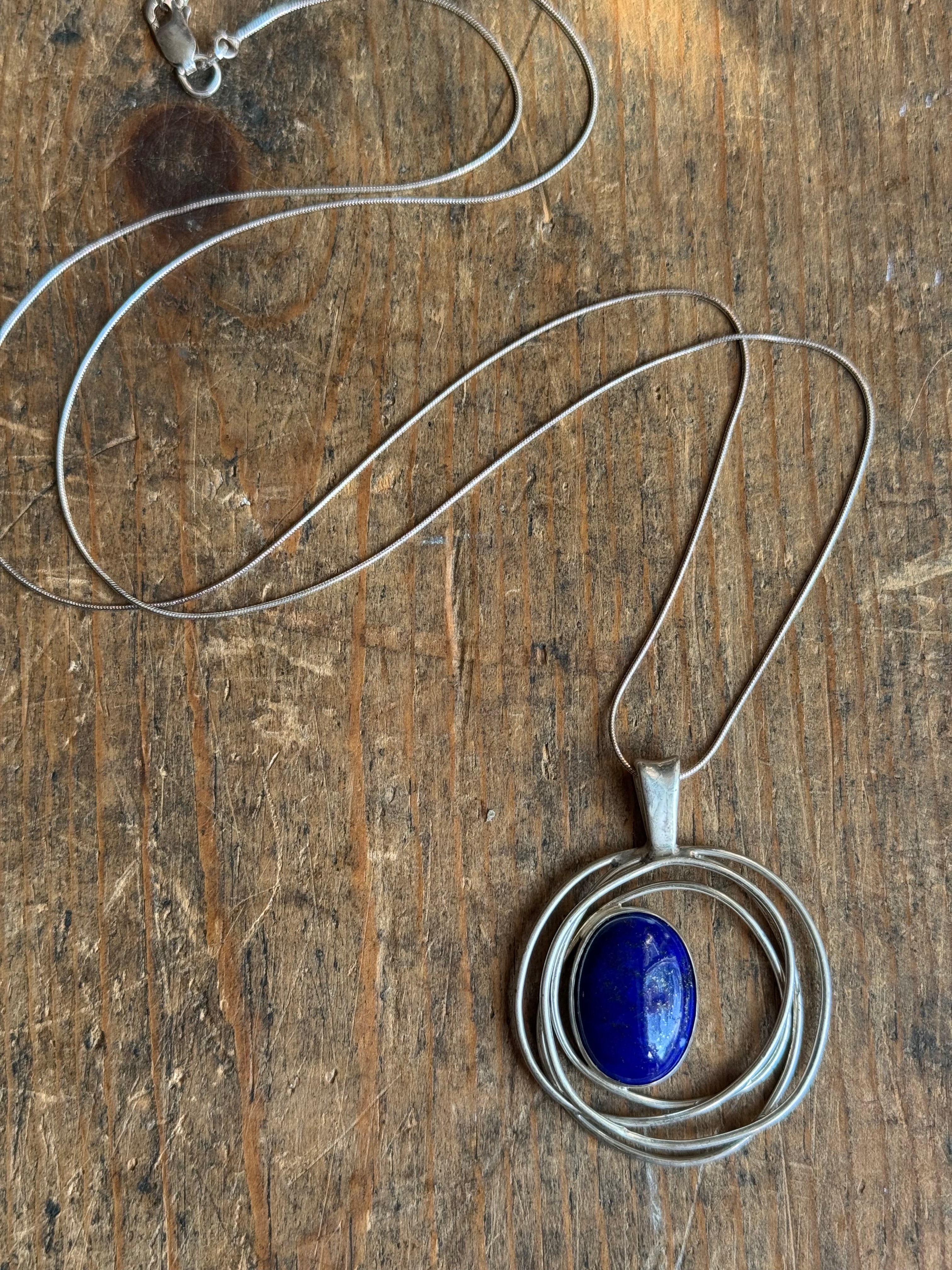 Vintage Sterling Silver Lapis Modernist 23" Necklace