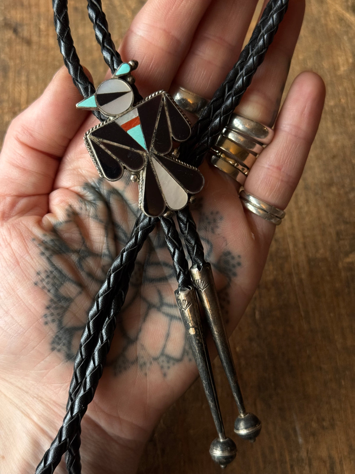 Vintage Sterling Silver Multistone Inlay Thunderbird Bolo