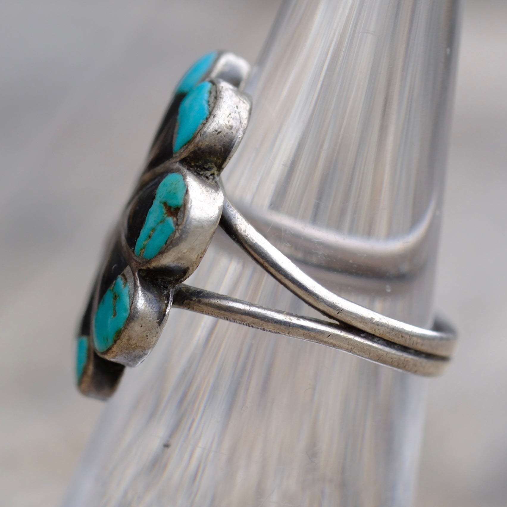 Vintage Sterling Abalone and Turquoise Flower Ring 5