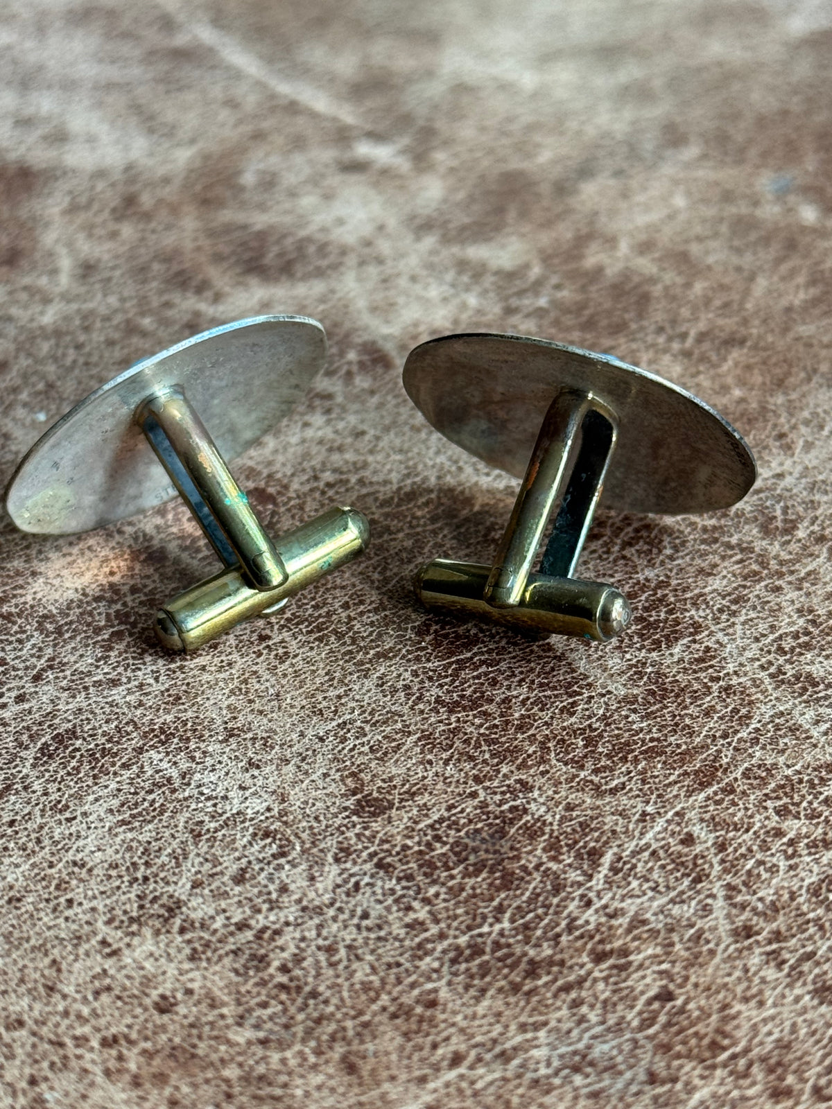 Vintage Sterling Silver Stamped Turquoise Concho Cufflinks