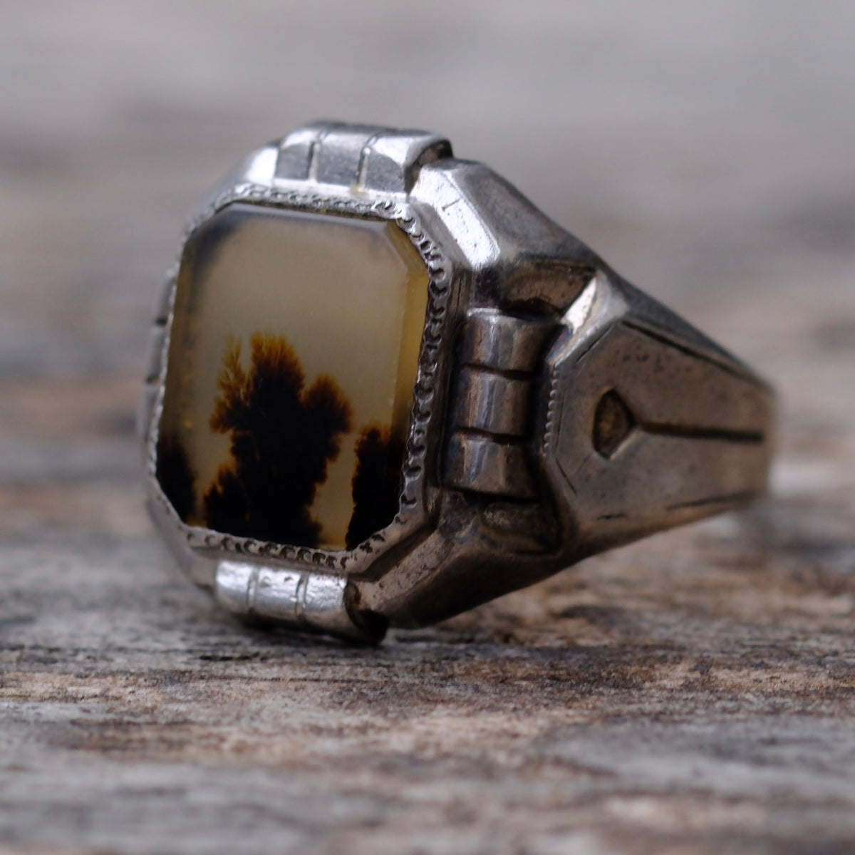 Vintage Sterling Agate Signet Ring 9.5