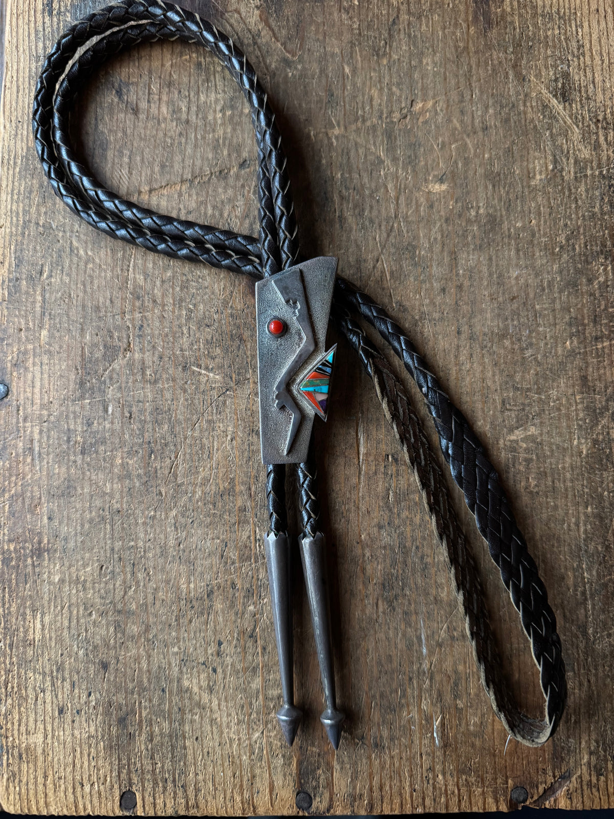 Vintage Sterling Silver Multistone Inlay Bolo
