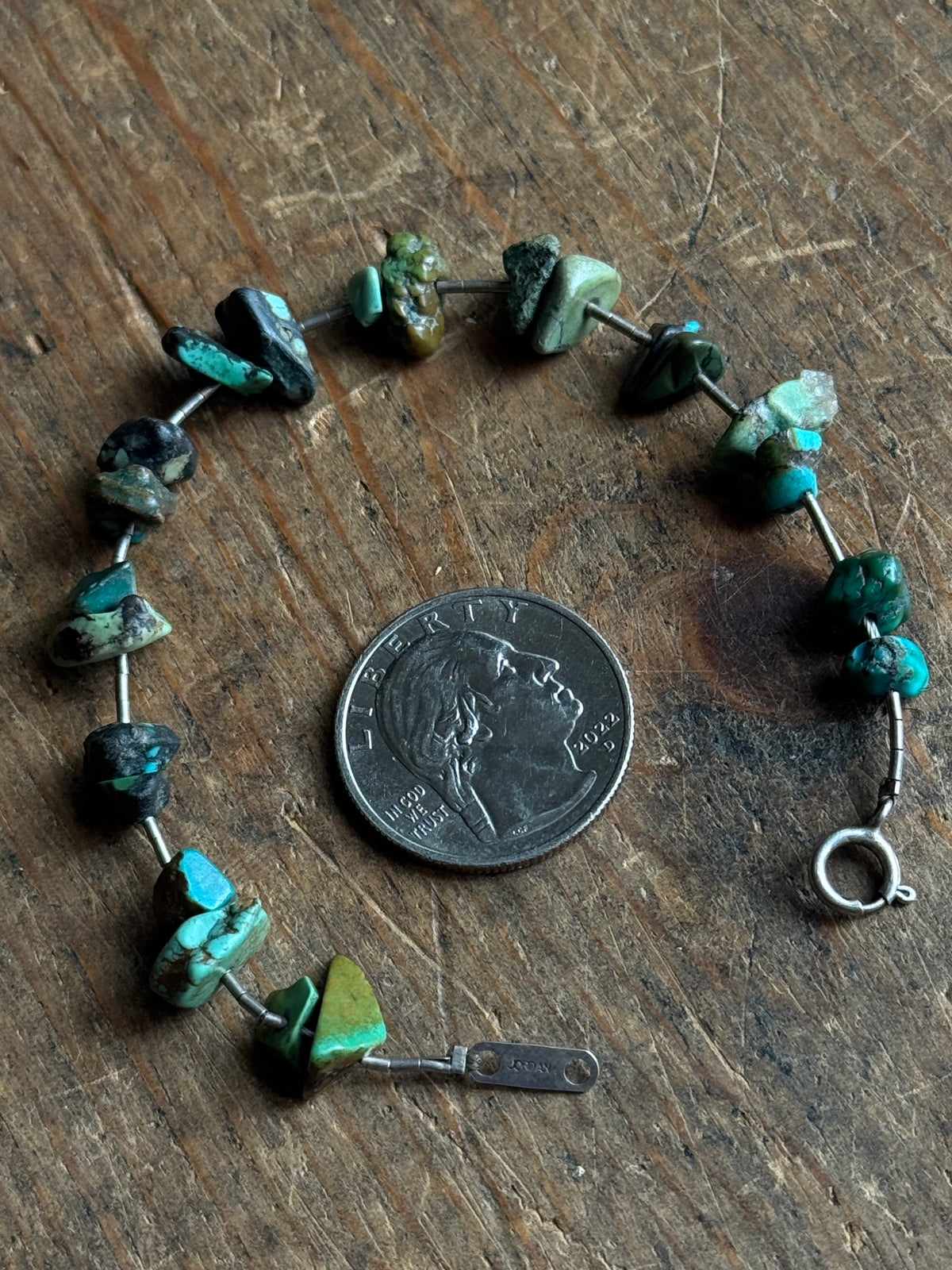 Vintage Sterling Silver Raw Turquoise Beaded Bracelet
