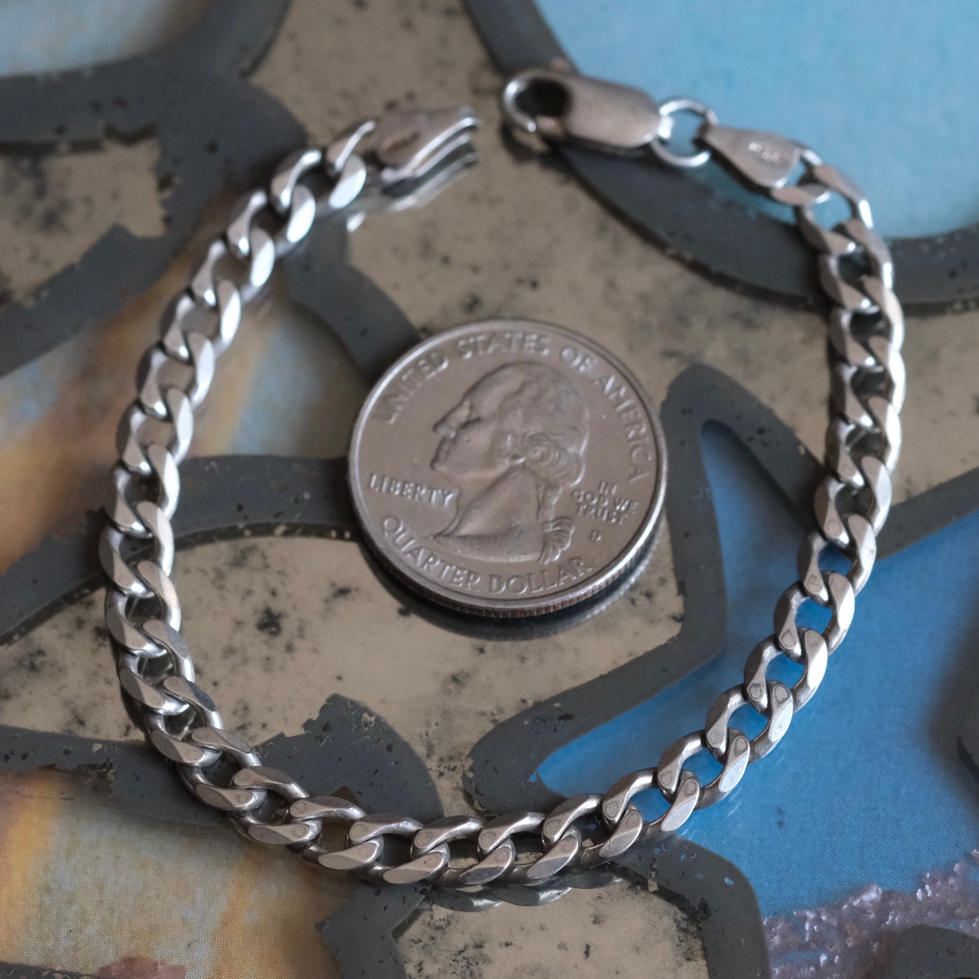 Vintage Sterling Silver Curb Chain Bracelet 7"