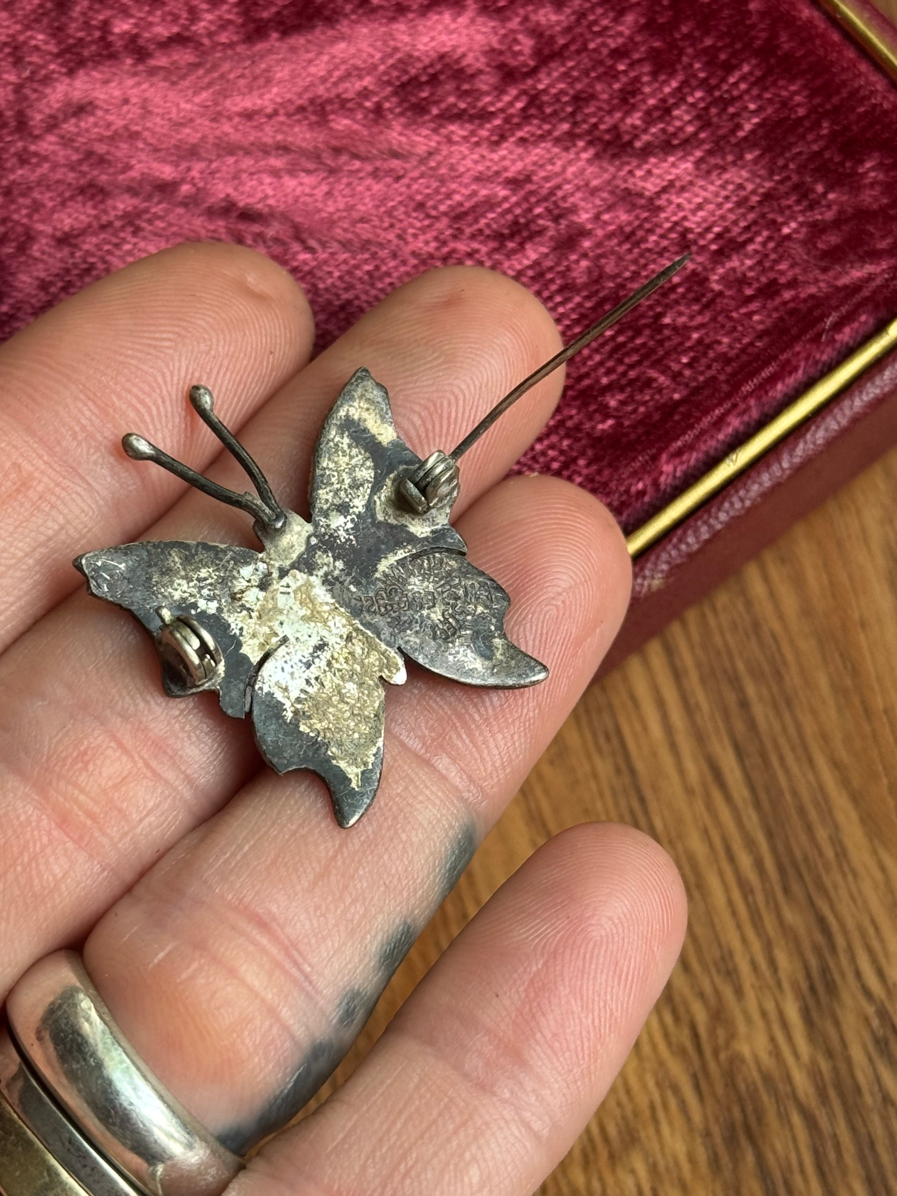 Vintage Sterling Silver Abalone Butterfly Pin