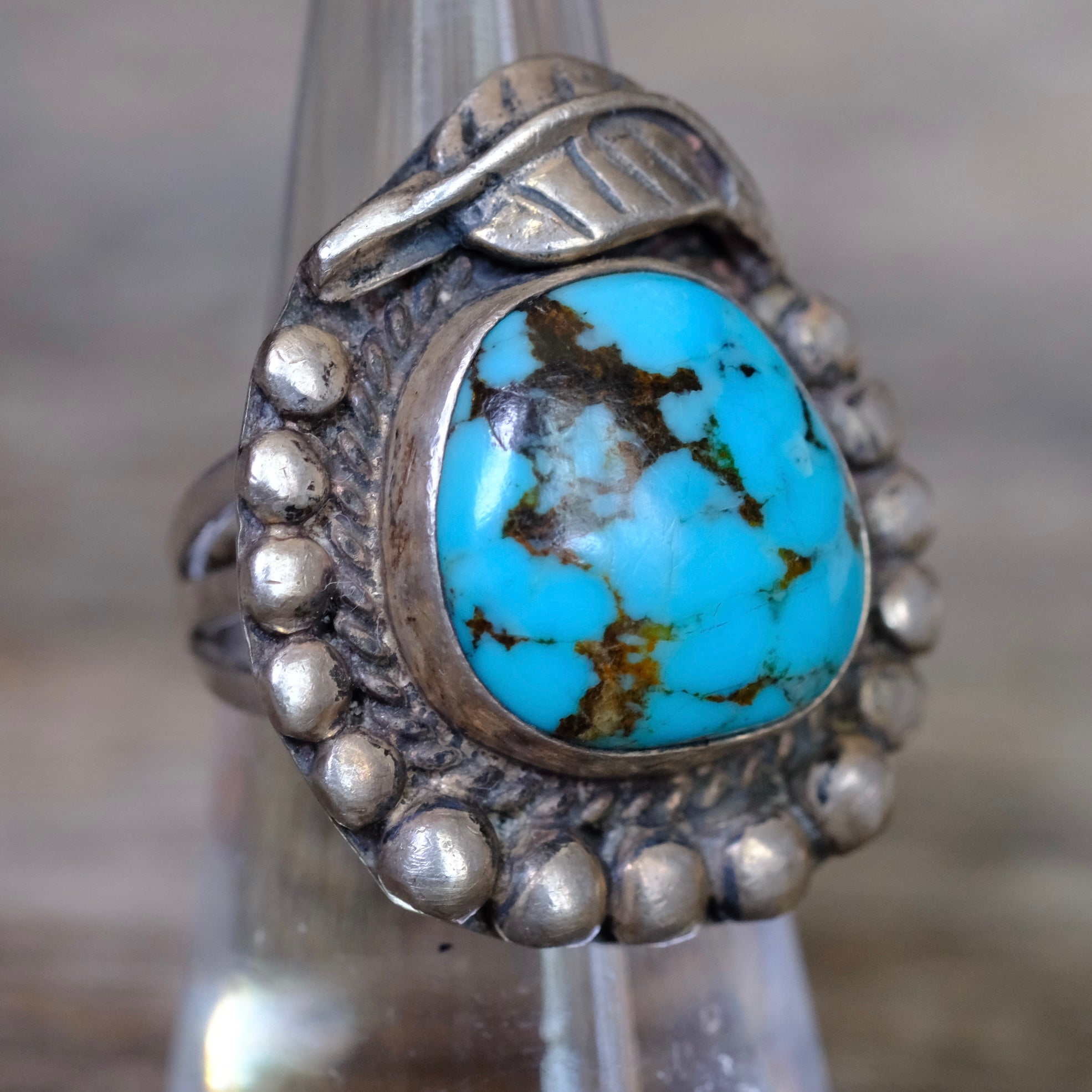 Vintage Sterling Turquoise Feather Ring 6.5
