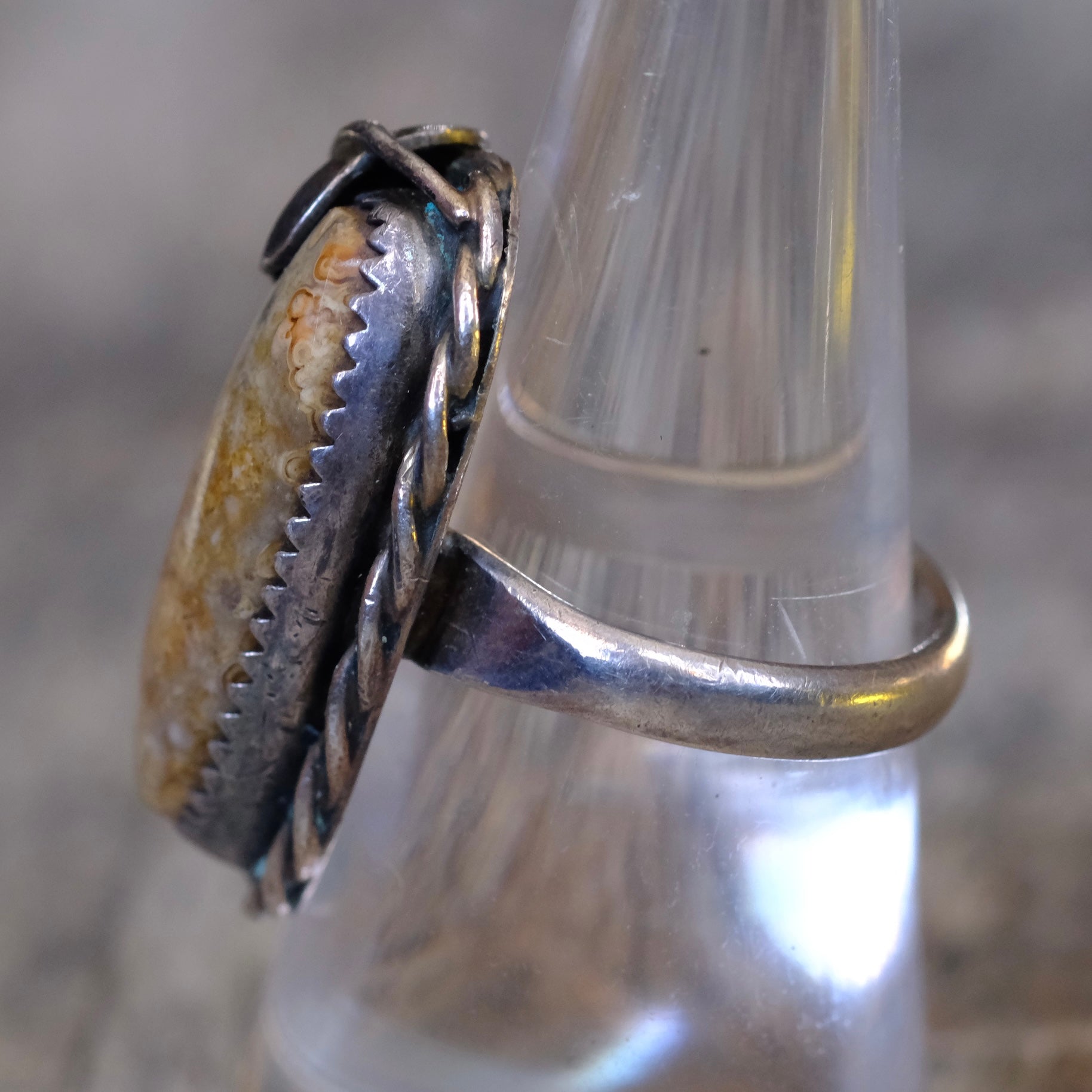 Vintage Sterling Jasper Feather Ring 7