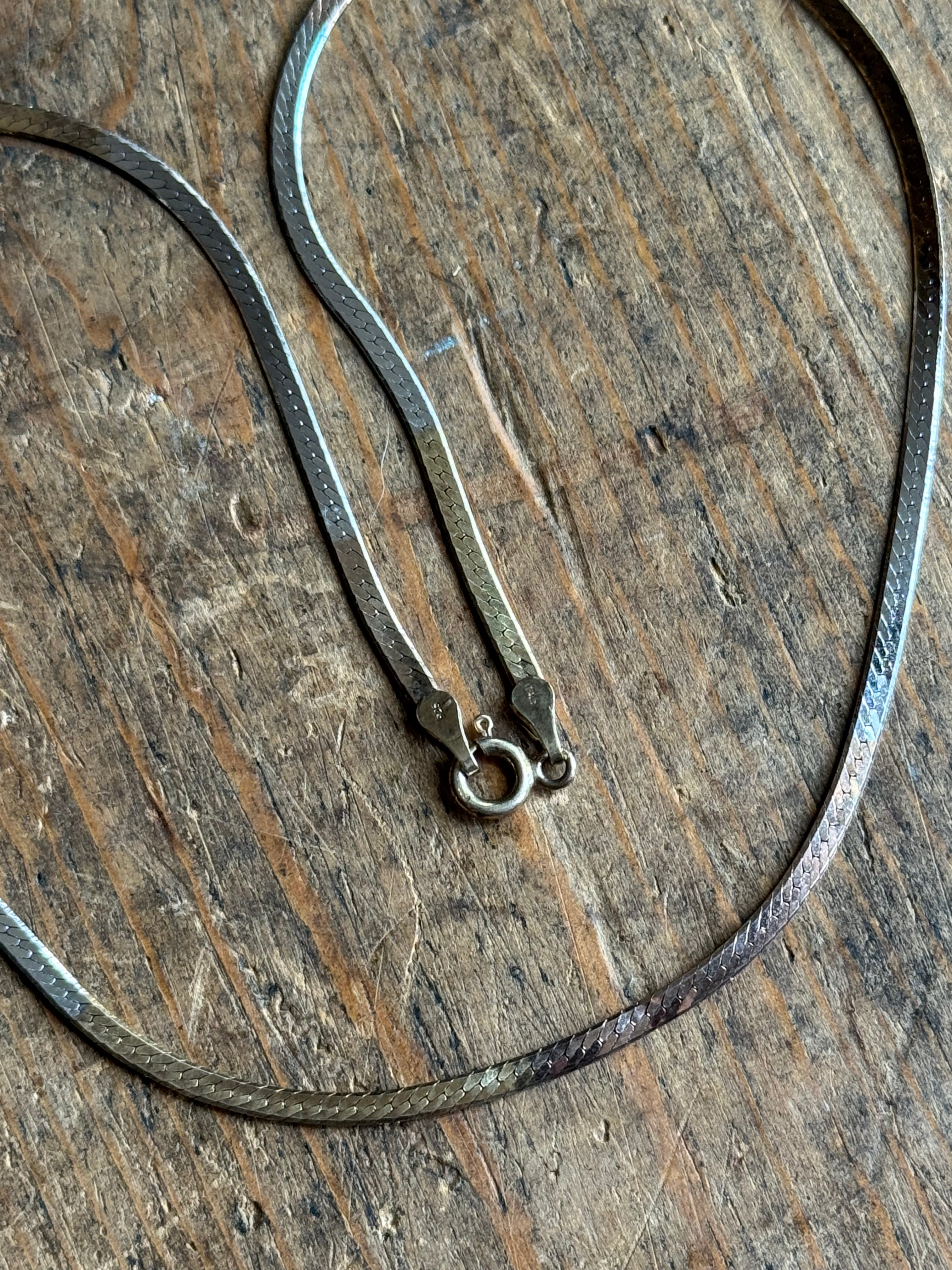Vintage Sterling Silver 15” Two Tone Herringbone Chain