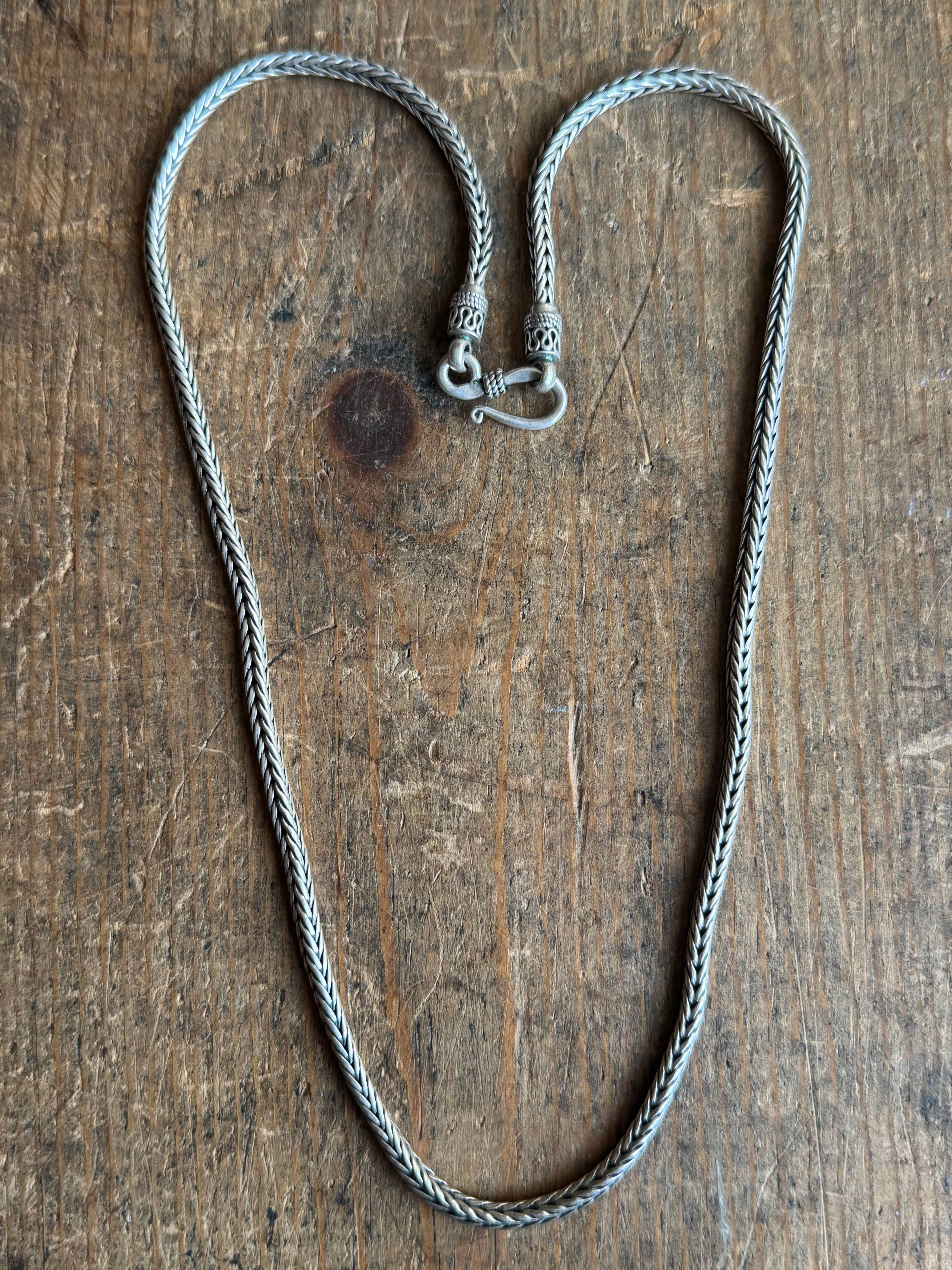 Vintage Sterling Silver 21” Square Foxtail Chain