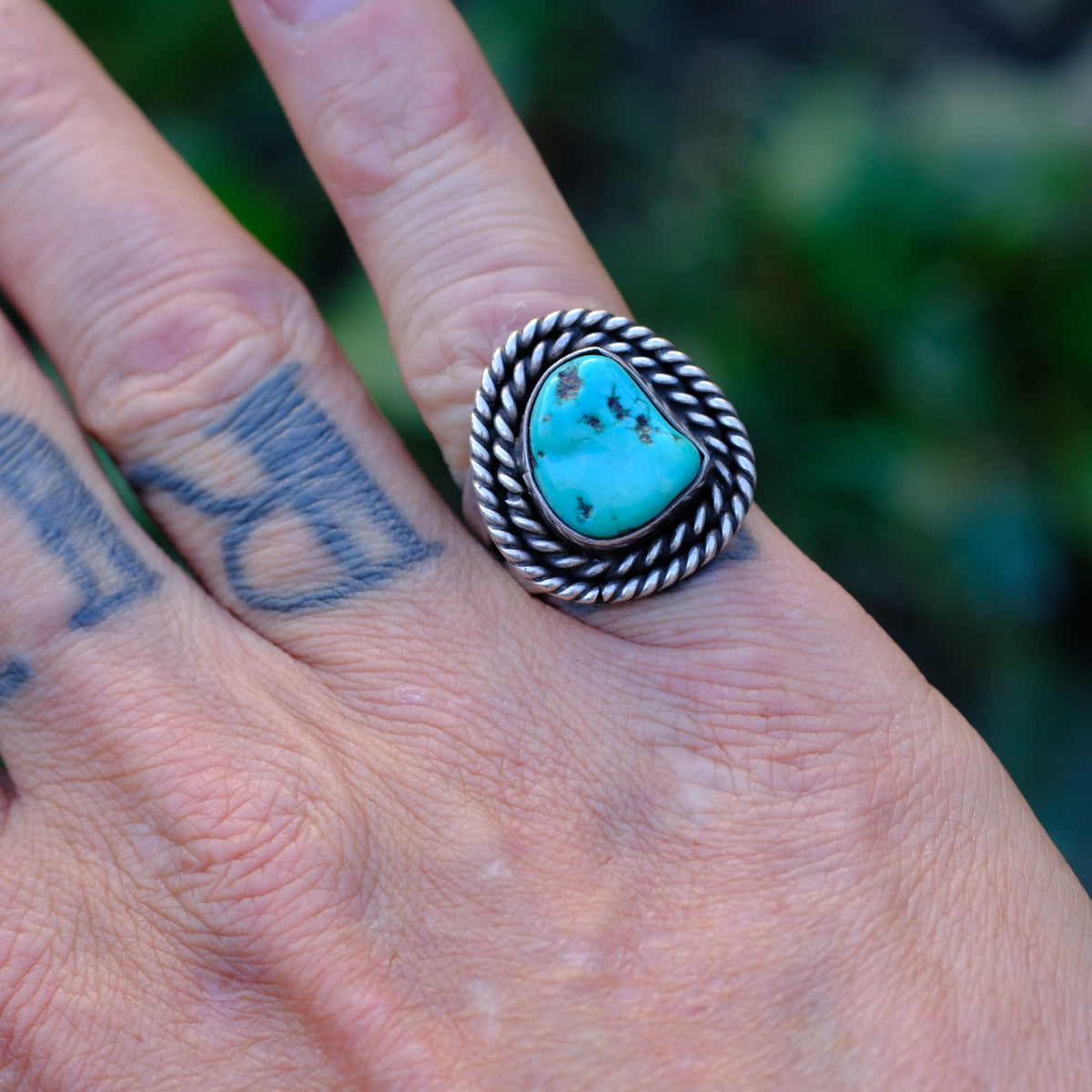 Vintage Sterling Turquoise Roper Ring 7