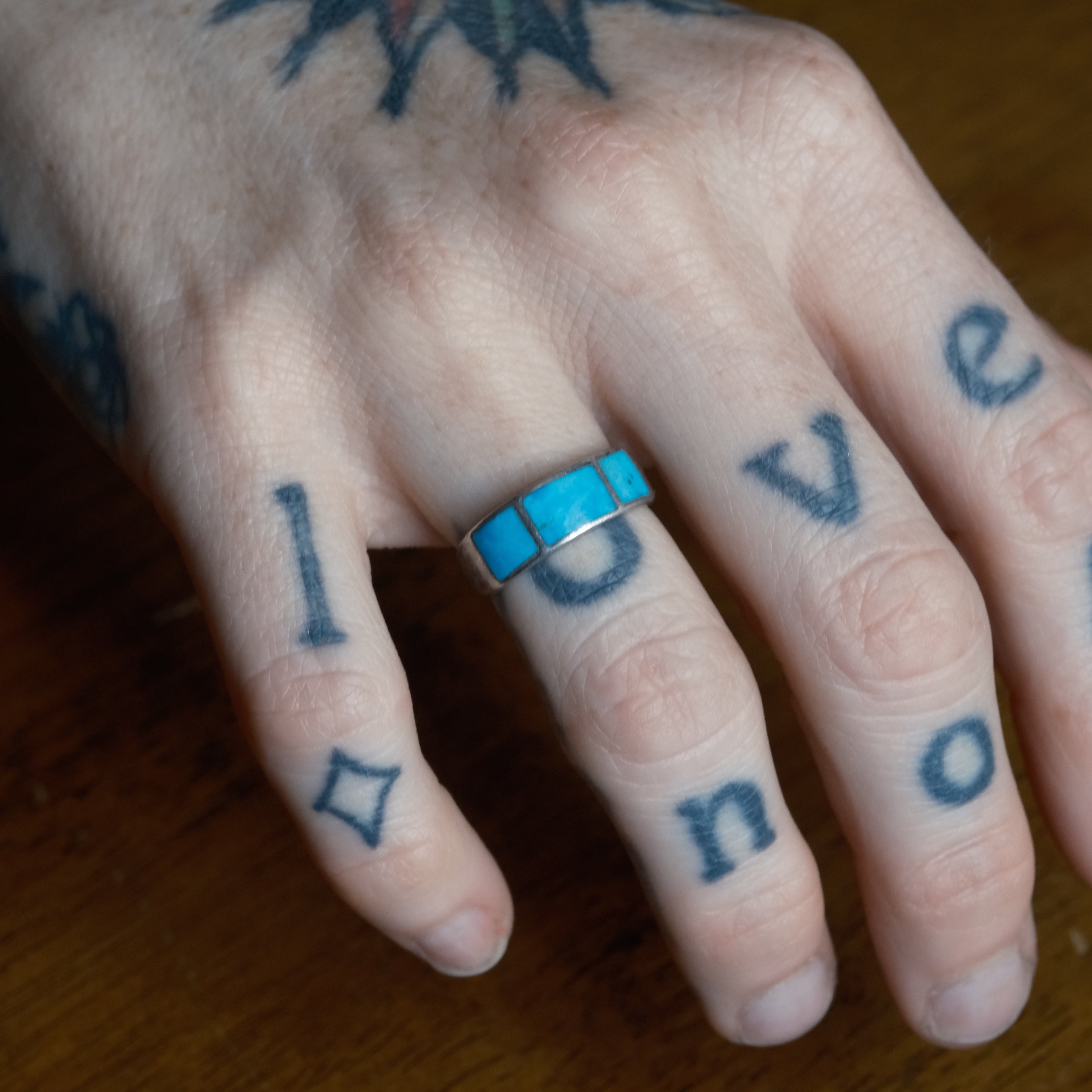 Vintage Sterling Turquoise Inlay Band Ring 5.5