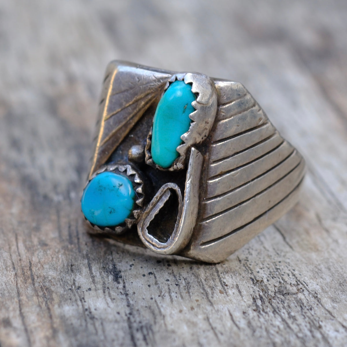 Vintage Sterling 2-Stone Turquoise Ring 10
