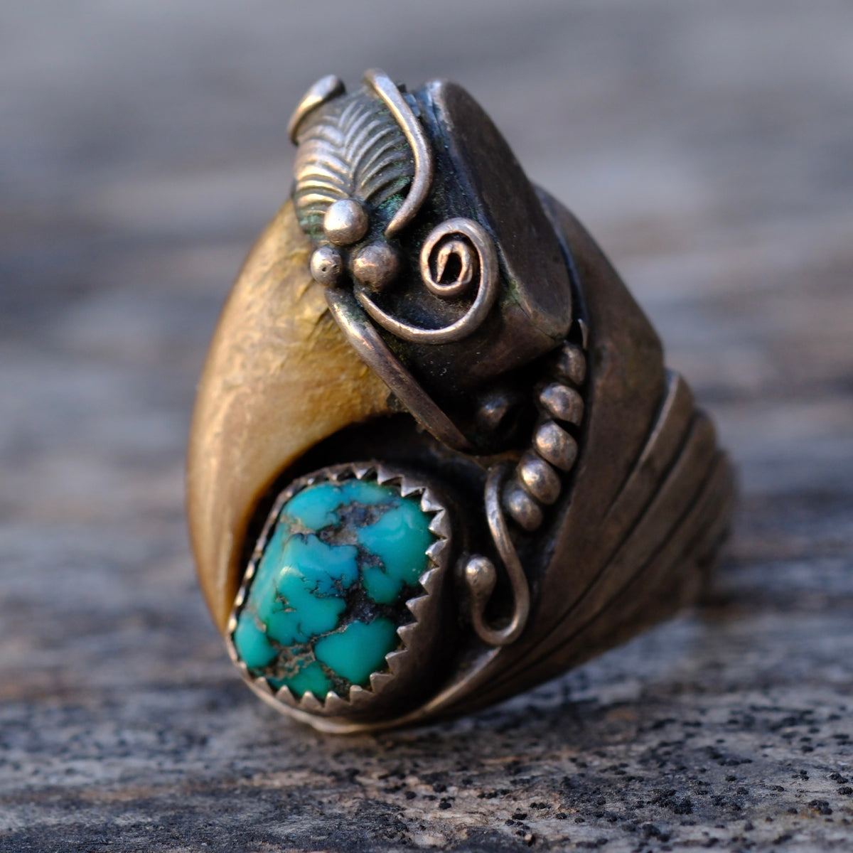 Vintage Sterling Turquoise Claw Ring 9.75