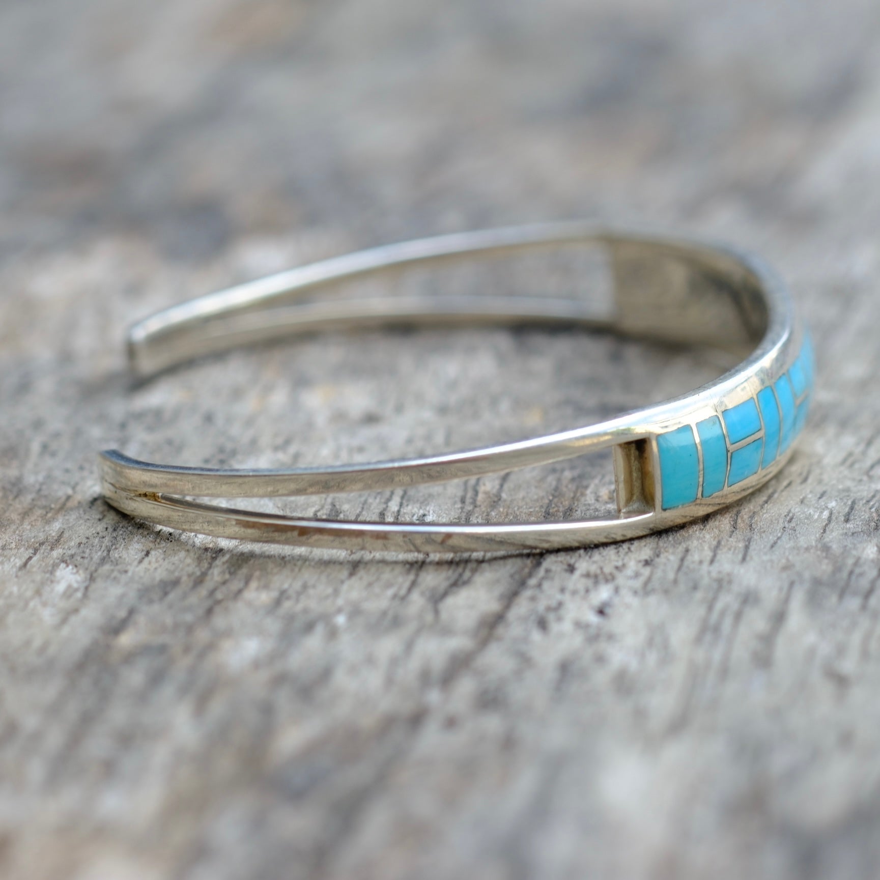 Vintage Sterling Silver Turquoise Inlay Cuff Bracelet