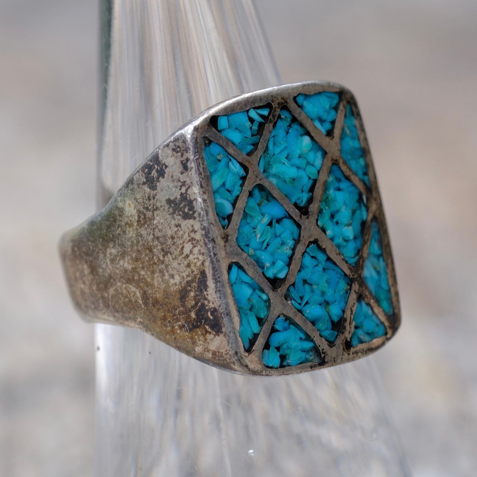 Vintage Sterling Turquoise Inlay Ring 7.25
