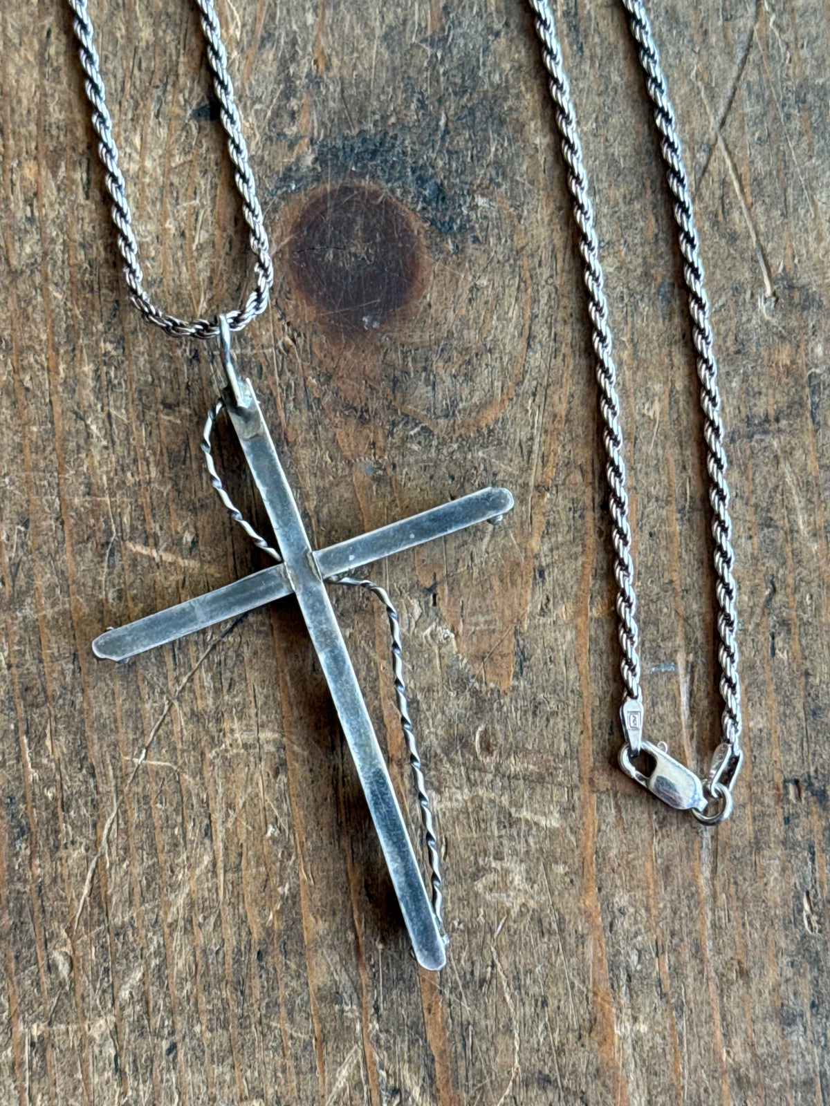 Vintage Sterling Silver Petit Point Turquoise Cross Necklace