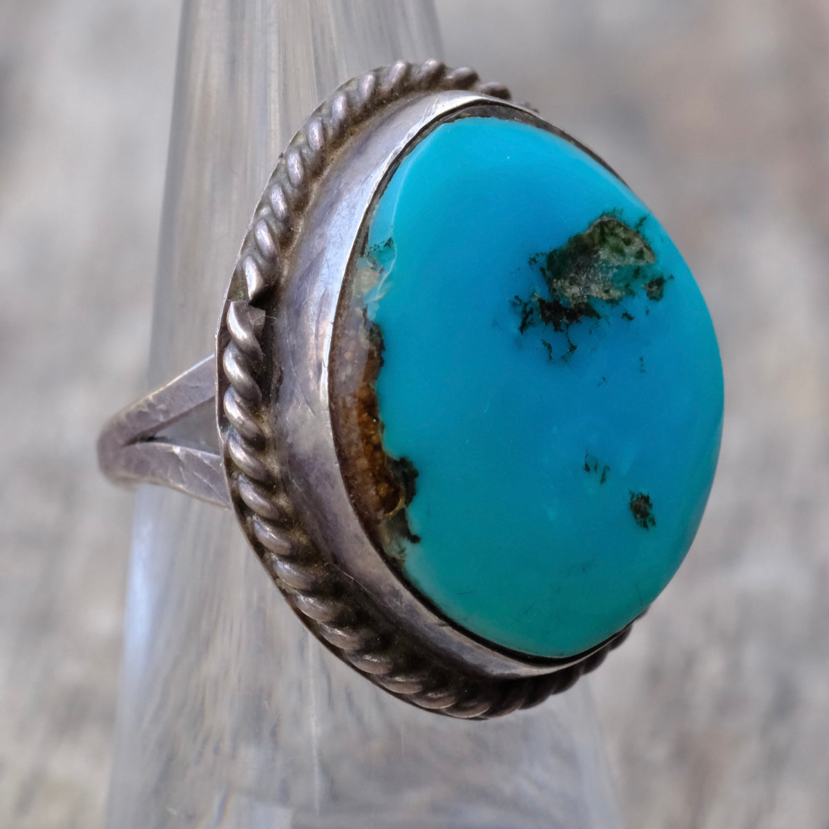 Vintage Sterling Turquoise Roper Ring 6.5