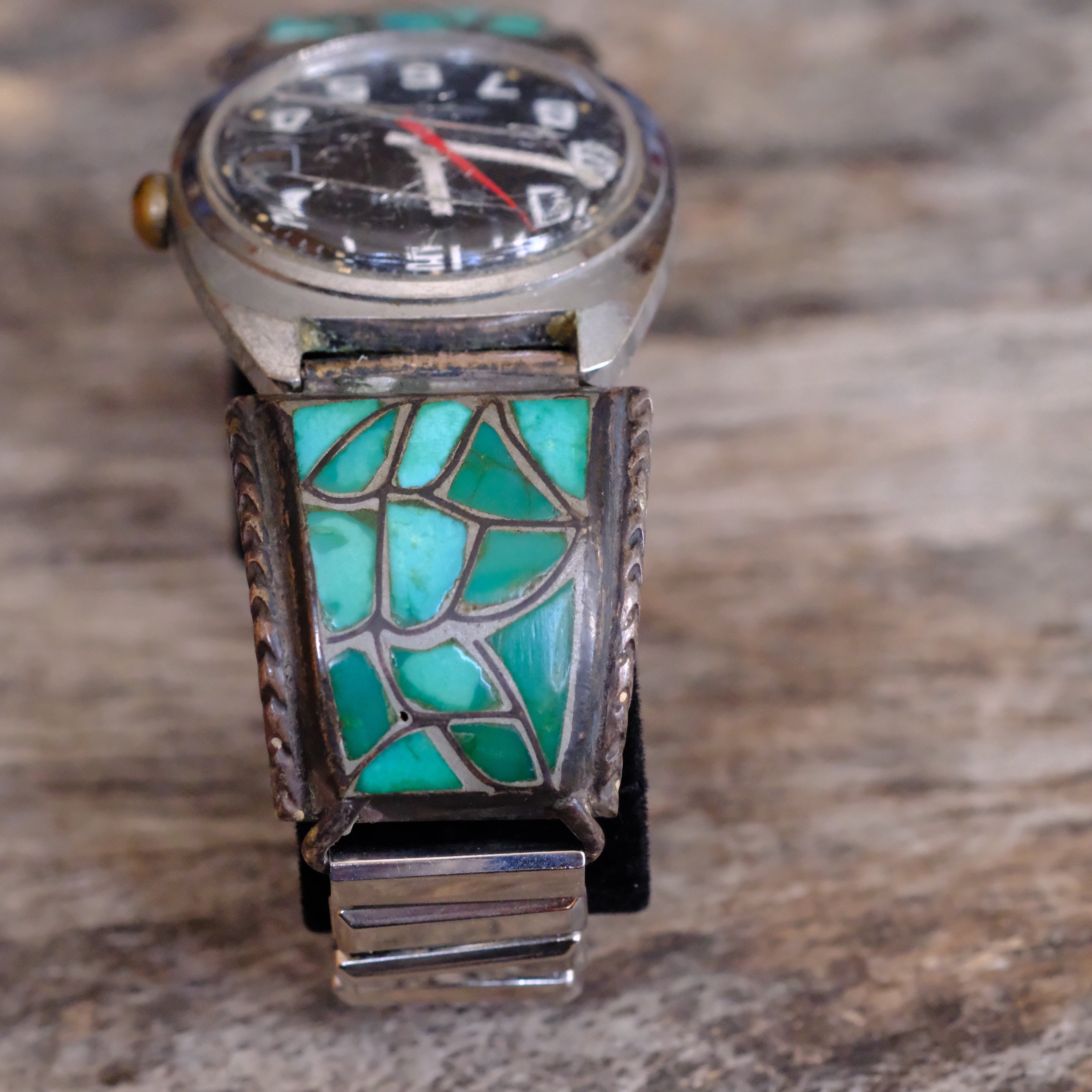 Vintage Sterling Zuni Inlay Fish Scale Watch