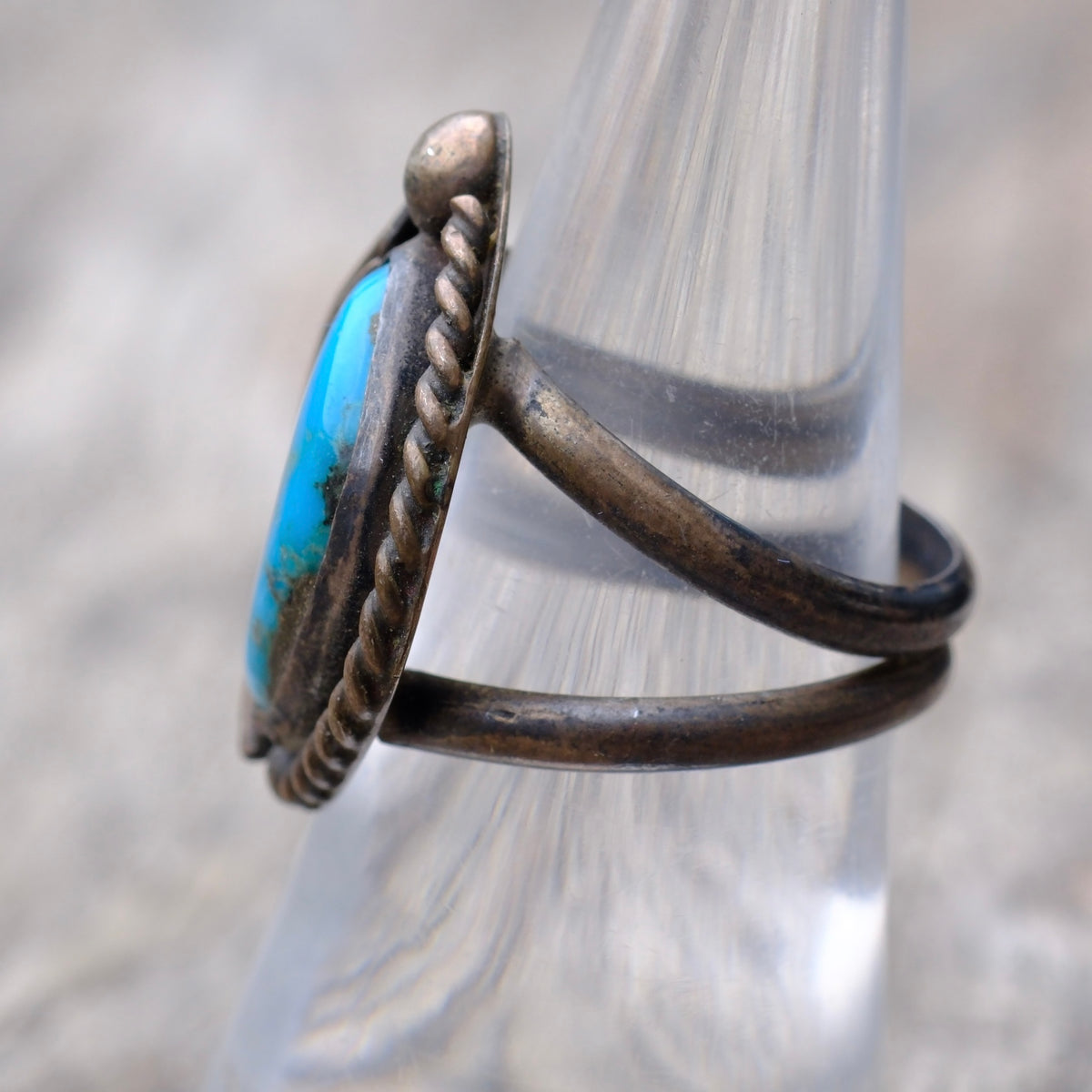Vintage Sterling Turquoise Feather Ring 6.25