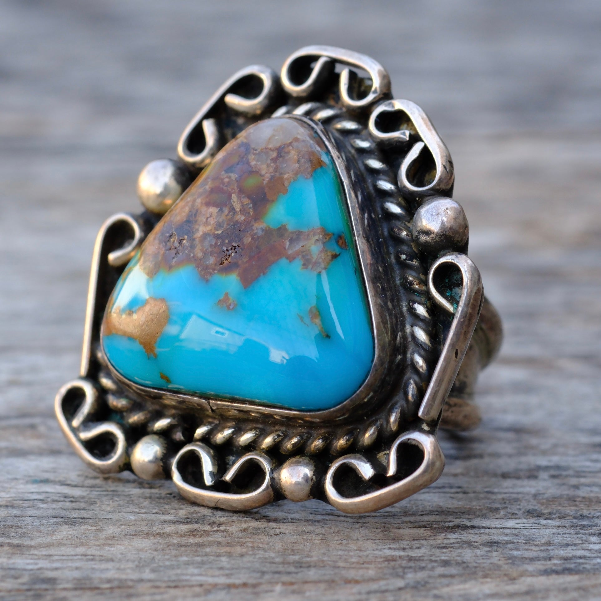Vintage Sterling Turquoise Ring 8.25
