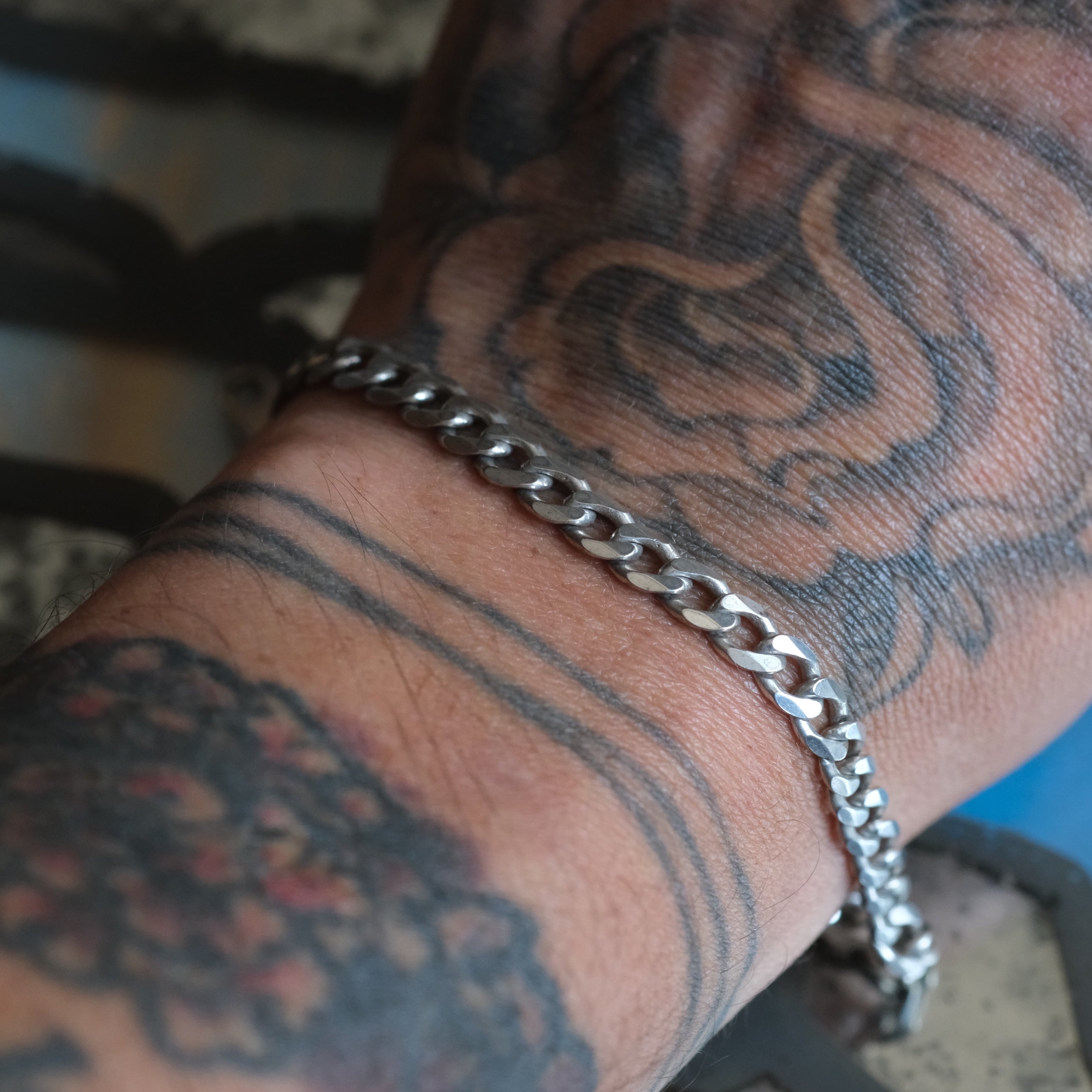 Vintage Sterling Silver Curb Chain Bracelet 7"