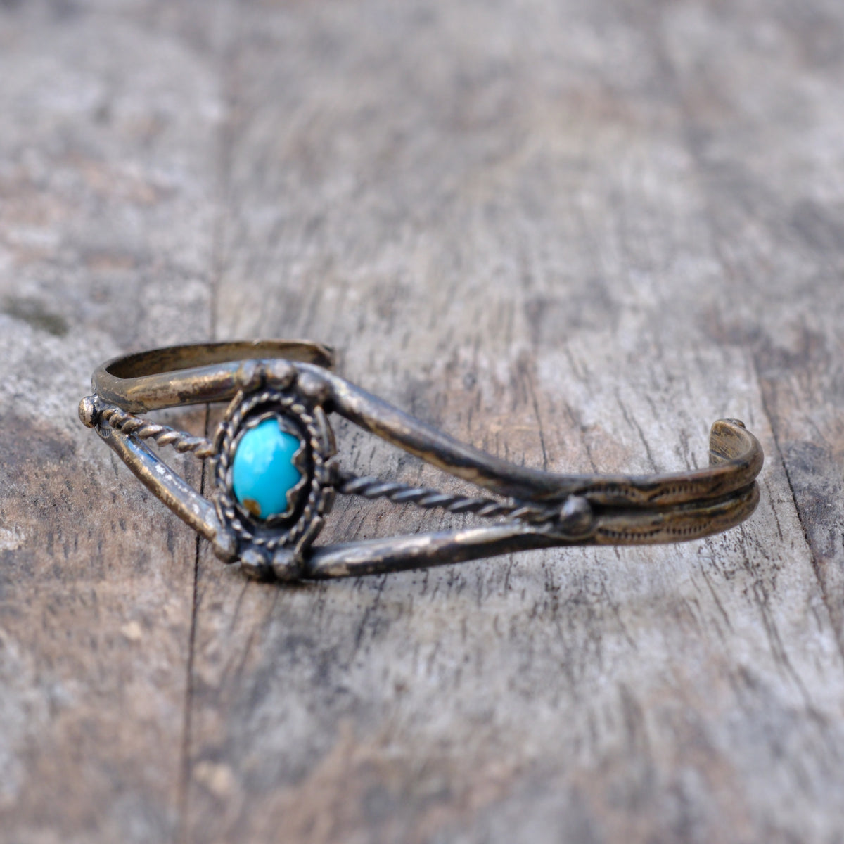 Vintage Sterling Turquoise Roper Cuff Bracelet