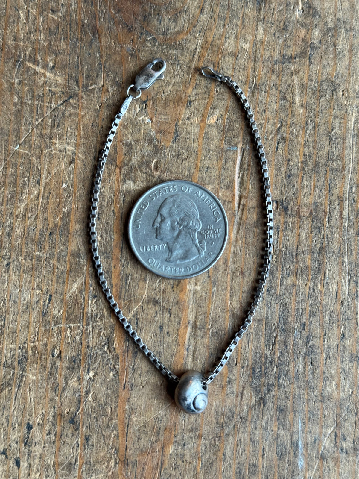 Vintage Sterling Silver Box Chain Shell Bracelet
