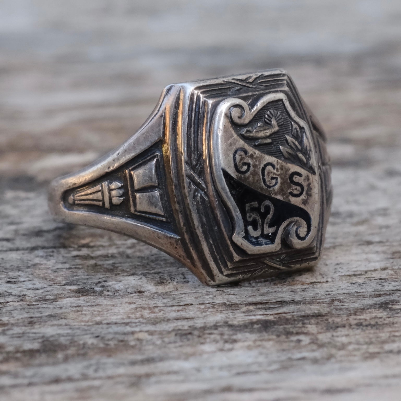Vintage Sterling Silver GGS 1952 Signet Ring 7.25