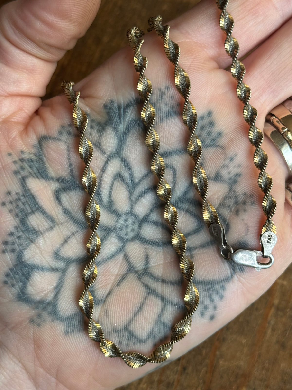 Vintage Sterling Silver 20” Two Tone Twist Herringbone Chain