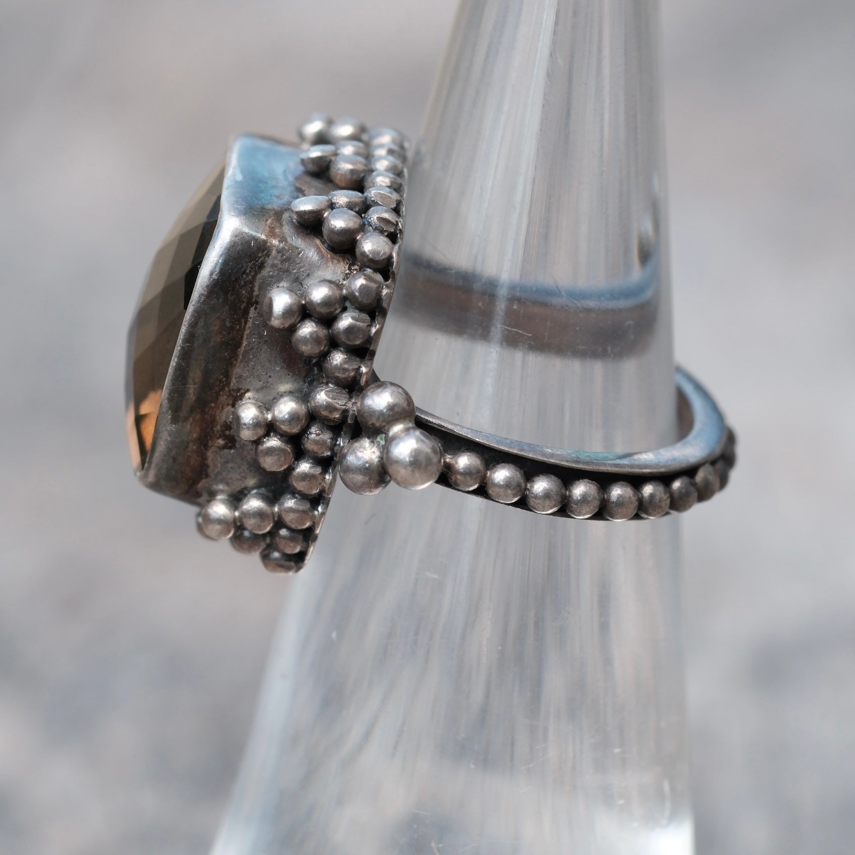 Vintage Sterling Smokey Quartz Ring 3.75