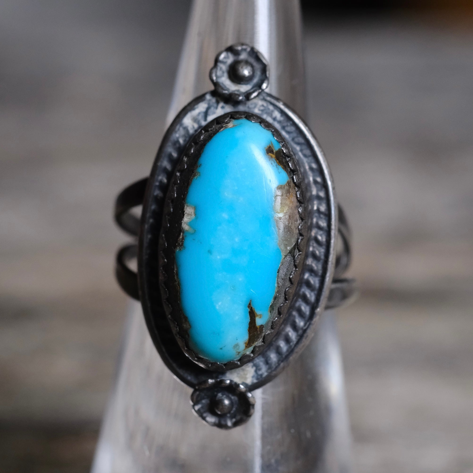 Vintage Sterling Turquoise Roper Ring 5.25