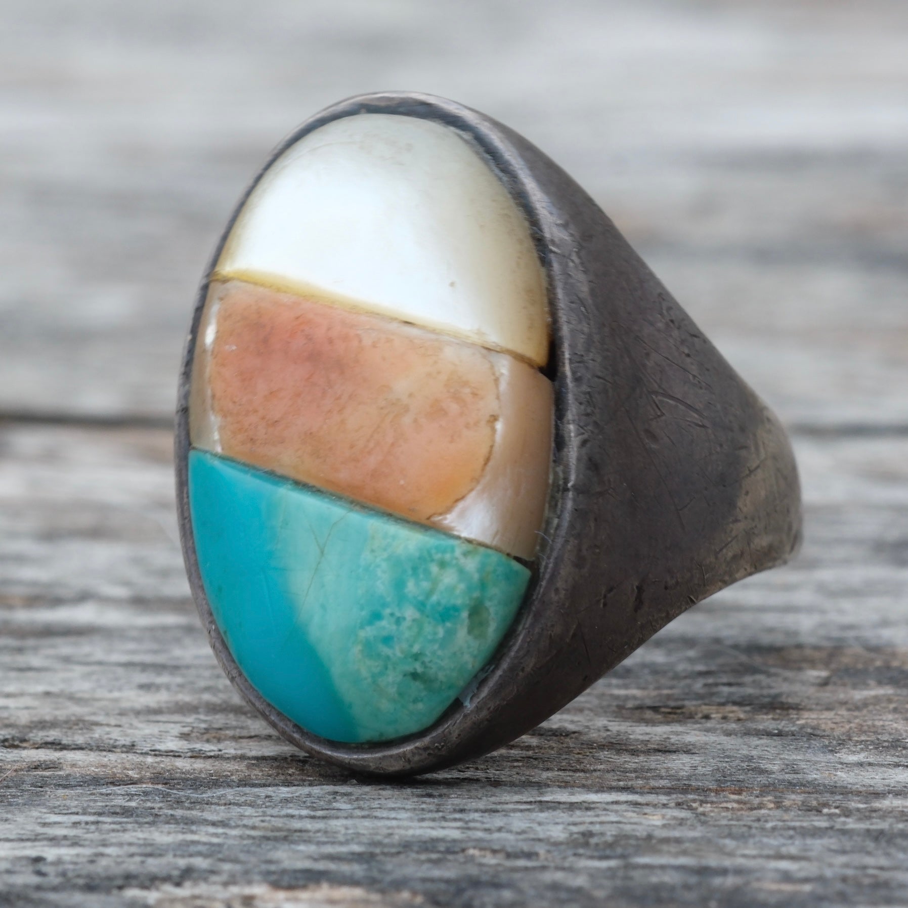 Vintage Sterling Multistone Inlay Ring 8