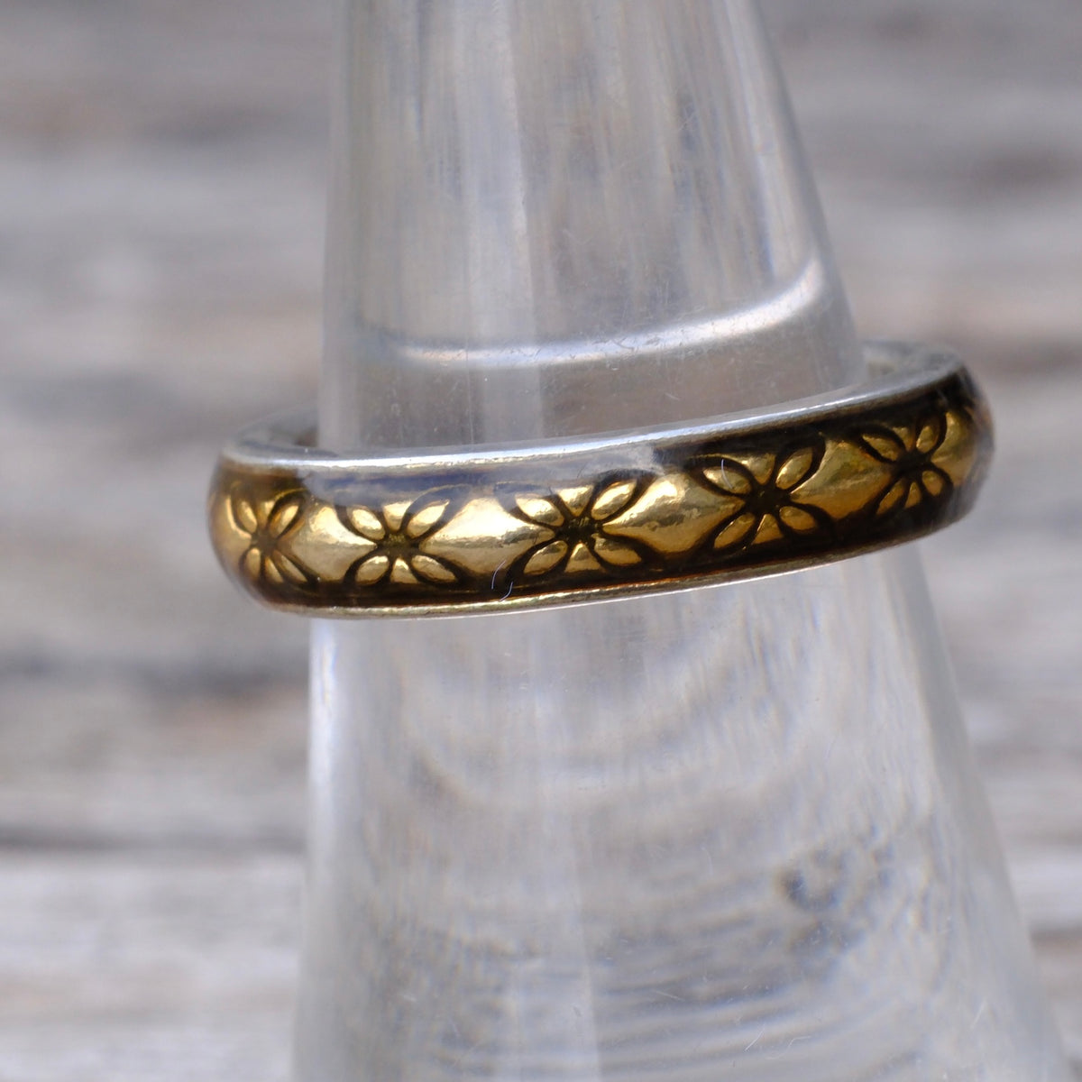 Vintage Sterling and Copper Floral Band Ring 6.75