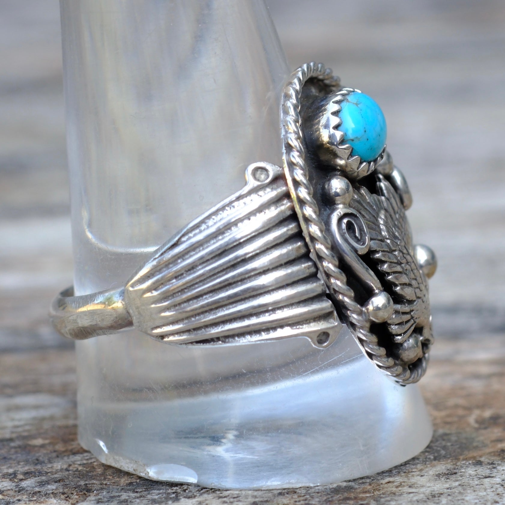 Vintage Sterling Turquoise Eagle Ring 12.5