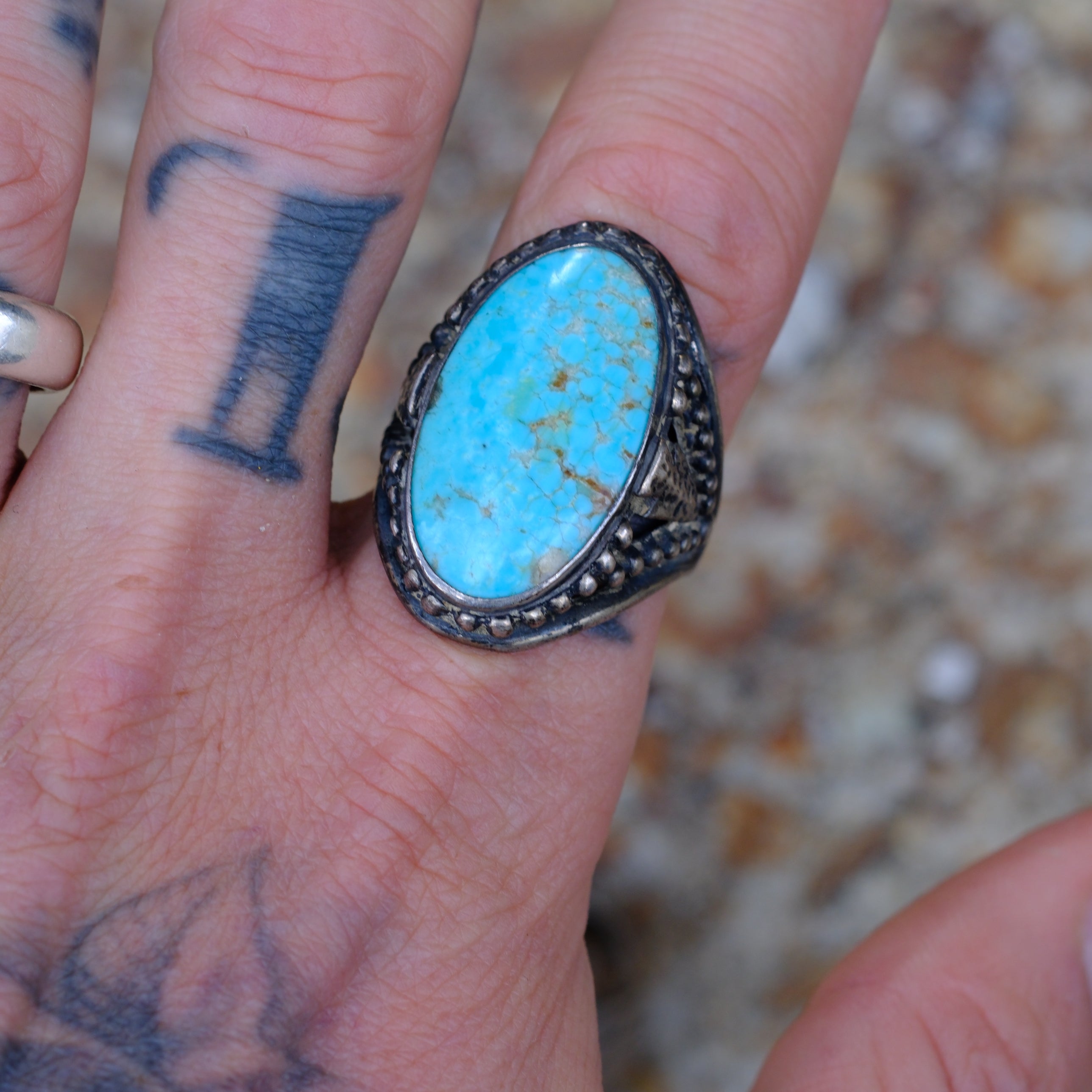 Rare Vintage Sterling Turquoise Arrowhead Ring 11.75