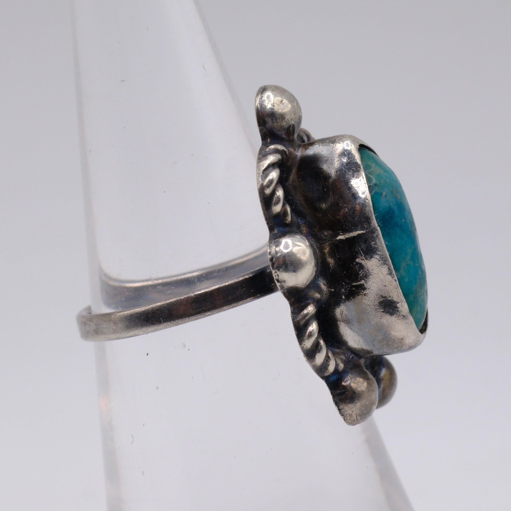 Vintage Sterling Turquoise Feather Ring 4.5
