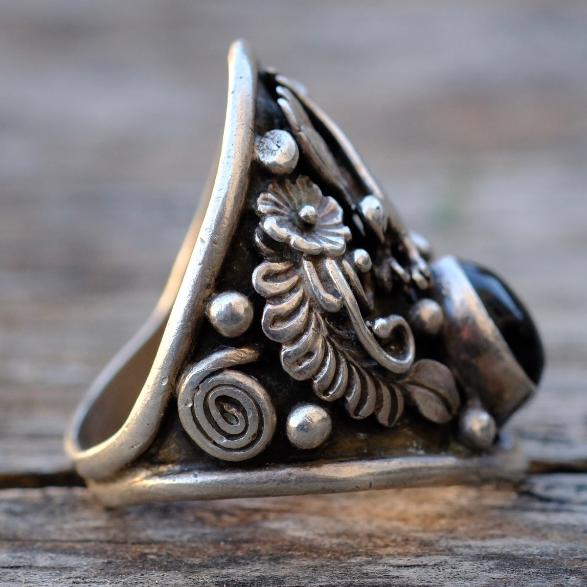 Vintage Sterling Onyx Eagle Ring 8.75