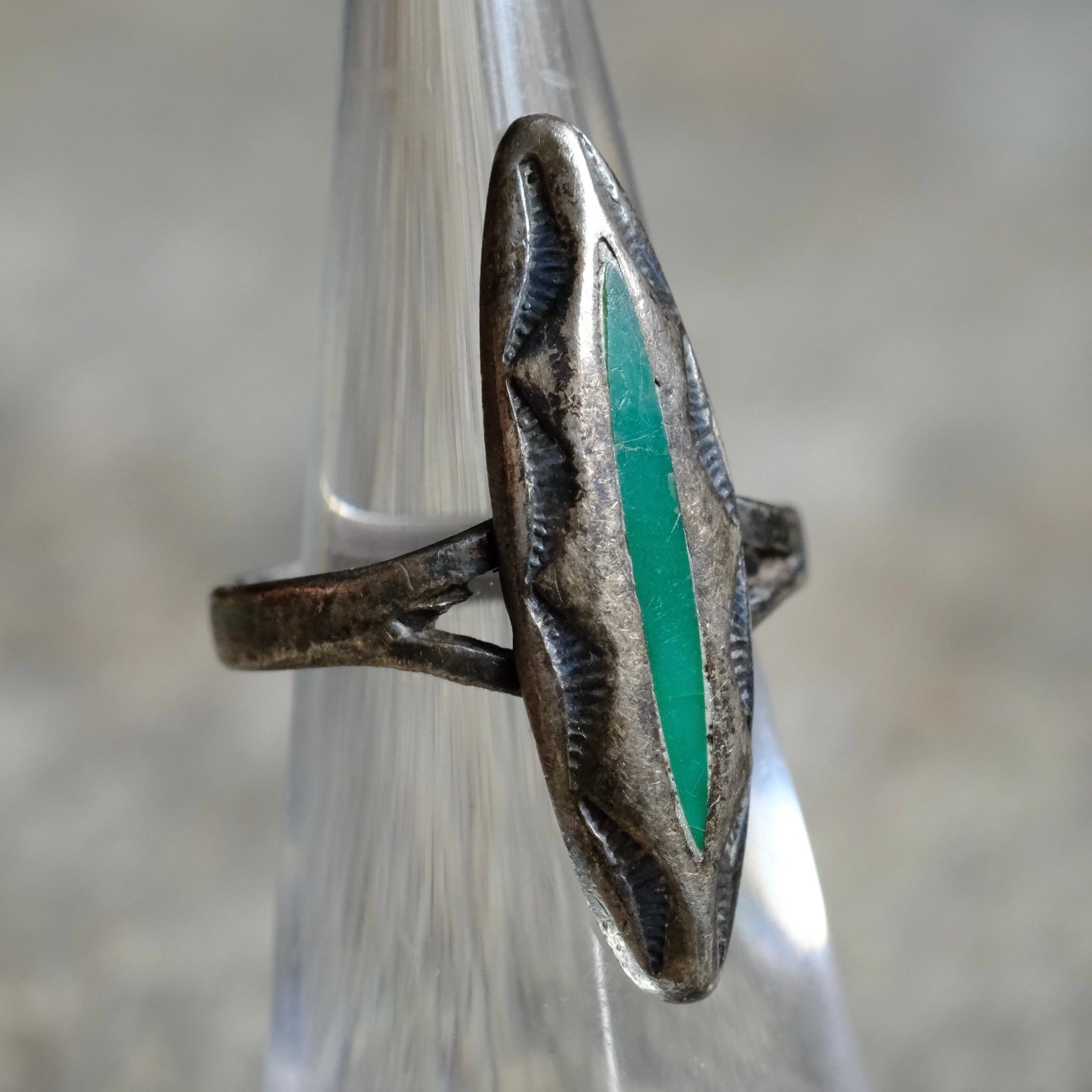 Older Vintage Sterling Turquoise Inlay Ring 4