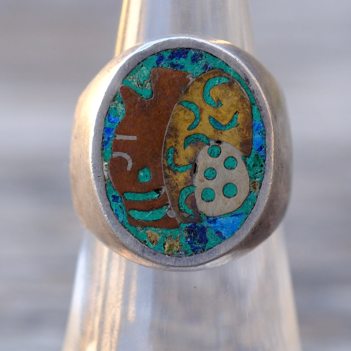 Vintage Sterling Taxco Inlay Ring 6