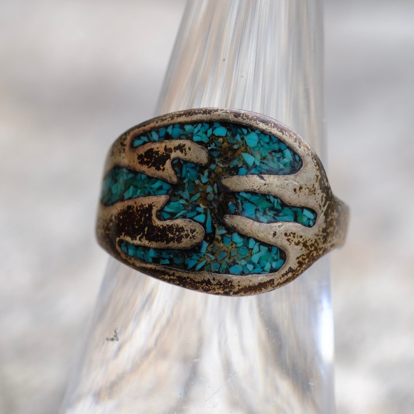 Vintage Sterling Turquoise Inlay Thunderbird Ring 6.5